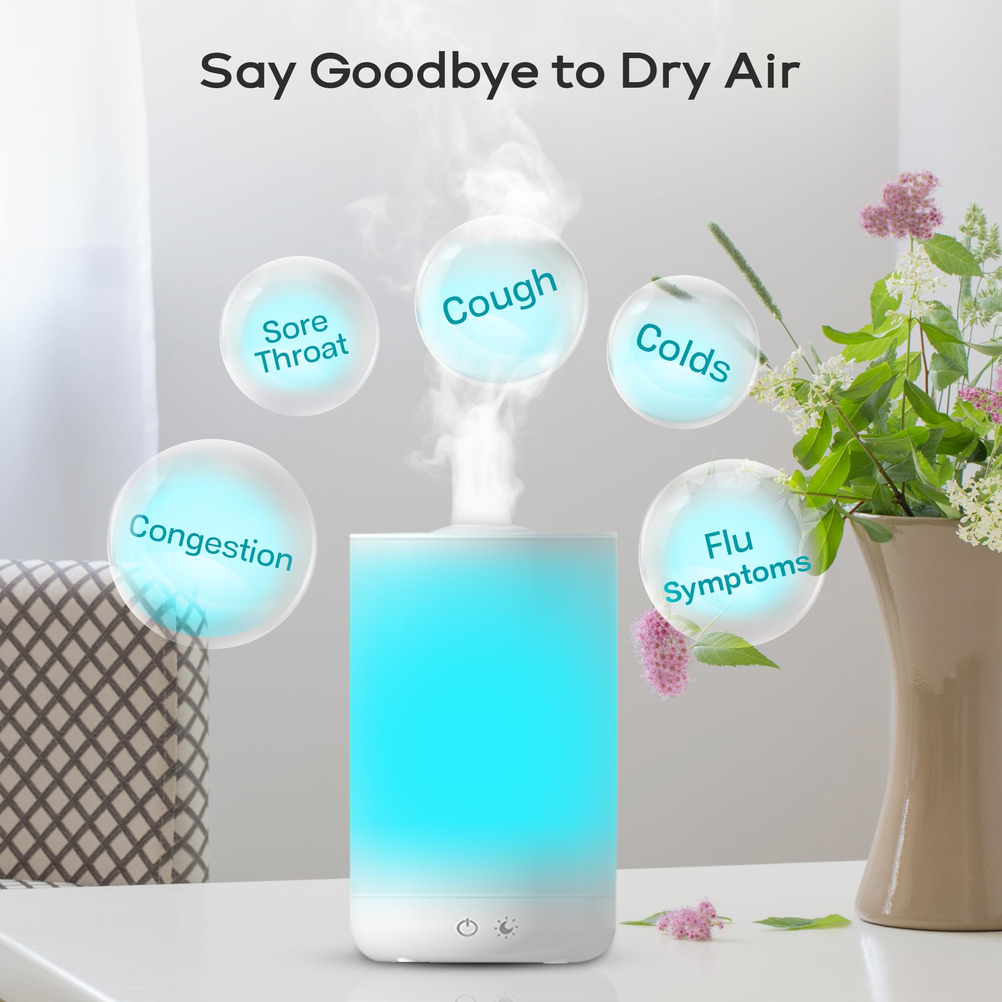 Bell+Howell 4L Top Fill Humidifiers For Bedroom, Color Changing Air Humidifier For Large Room, Cool Mist Humidifiers For Bedroom
