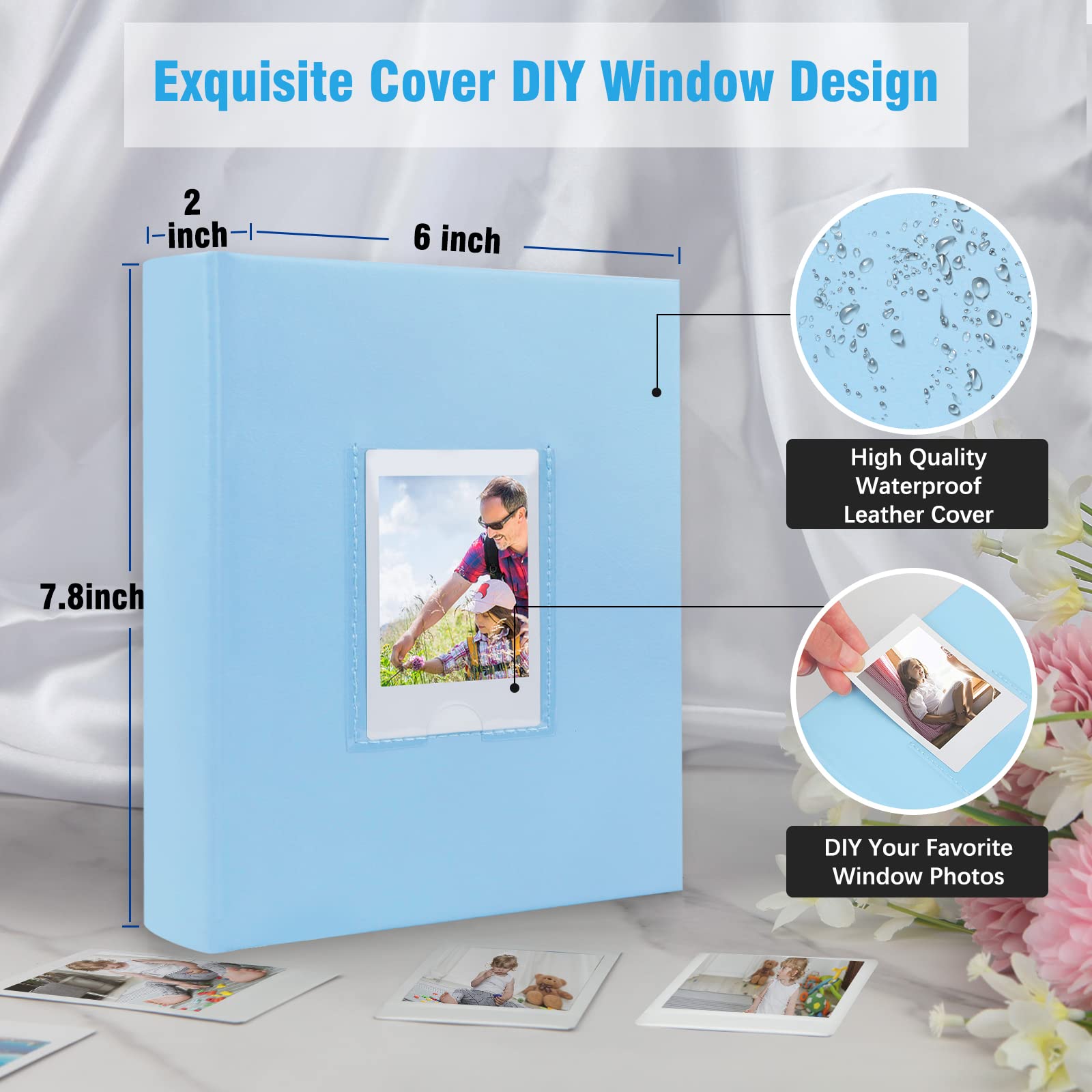 Photo Album For Fujifilm Instax Mini Camera, 180 Pockets Photo Album With Writing Space For Polaroid, Leather Cover, 2X3 Photo Album For Instax Mini 12 11 9 40 8 7 Evo Liplay Instant Camera (Blue)