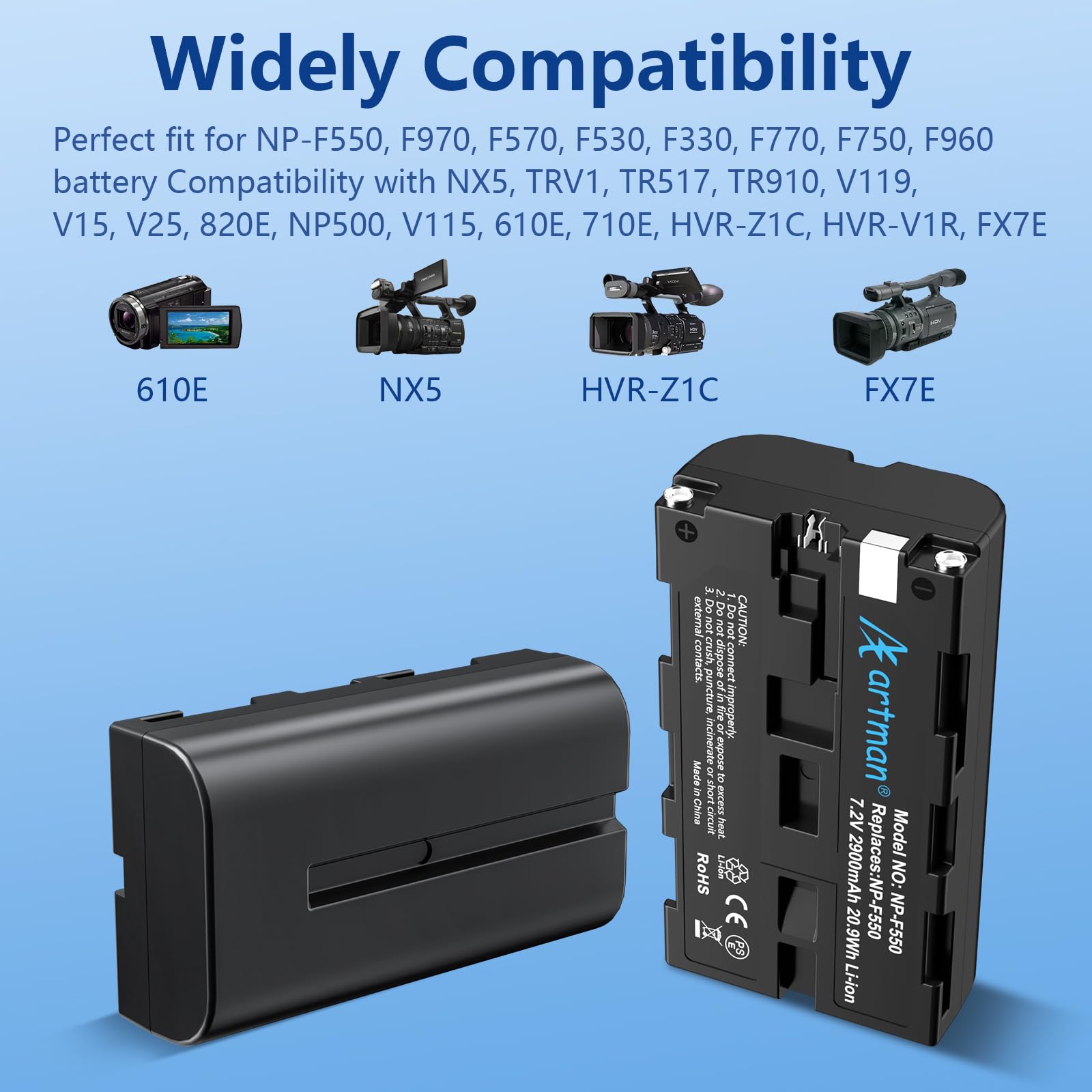 Artman Np F550 Battery Upgraded Lcd Dual Charger Compatible With Sony Npf530 F570 F330 F970 F960 F750 F770 Ccd Sc55 Tr516 Tr716