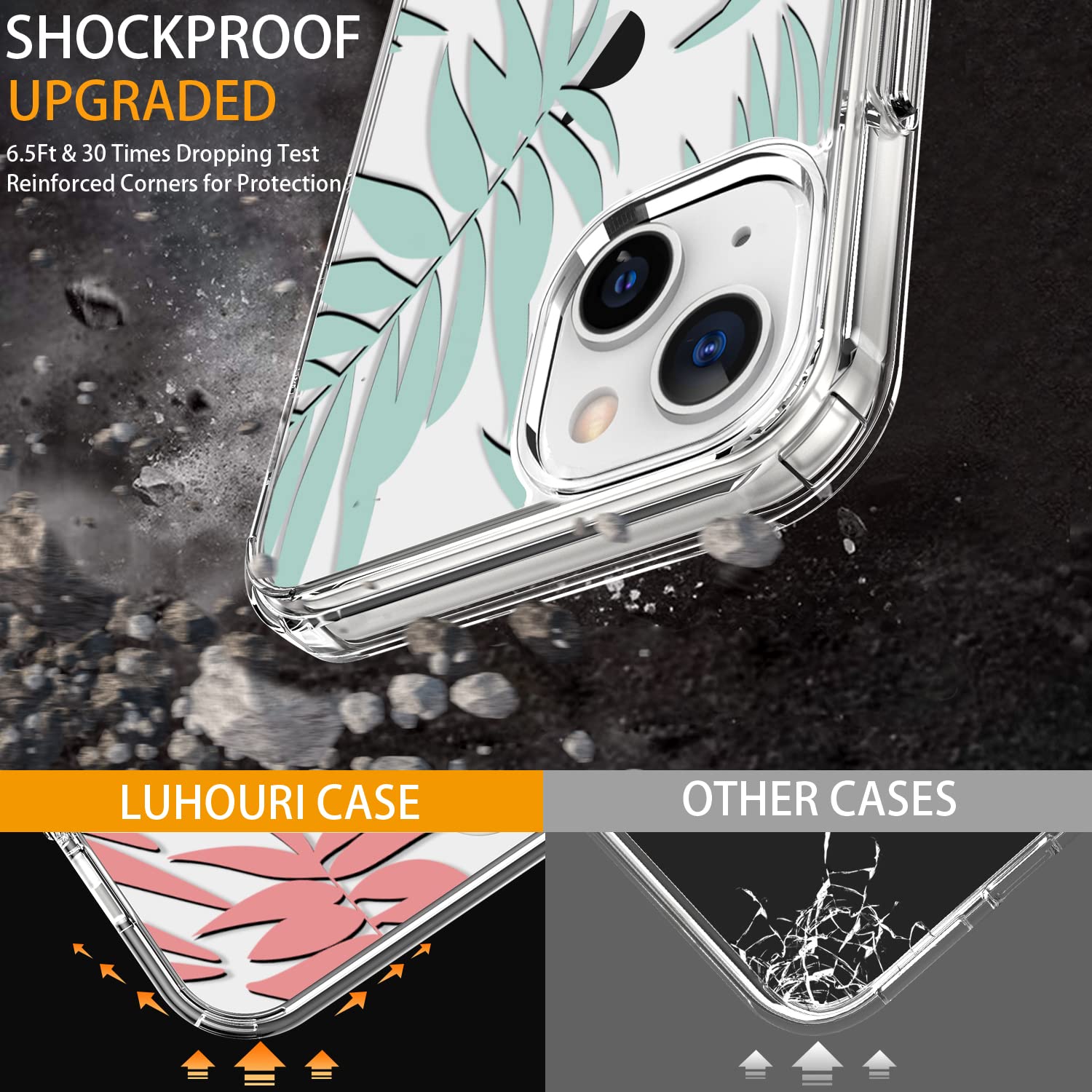 Luhouri For Iphone 15 Plus Case With Screen Protector   Crystal Clear Cover  Fashionable Pattern Design  Wireless Charging  Slim