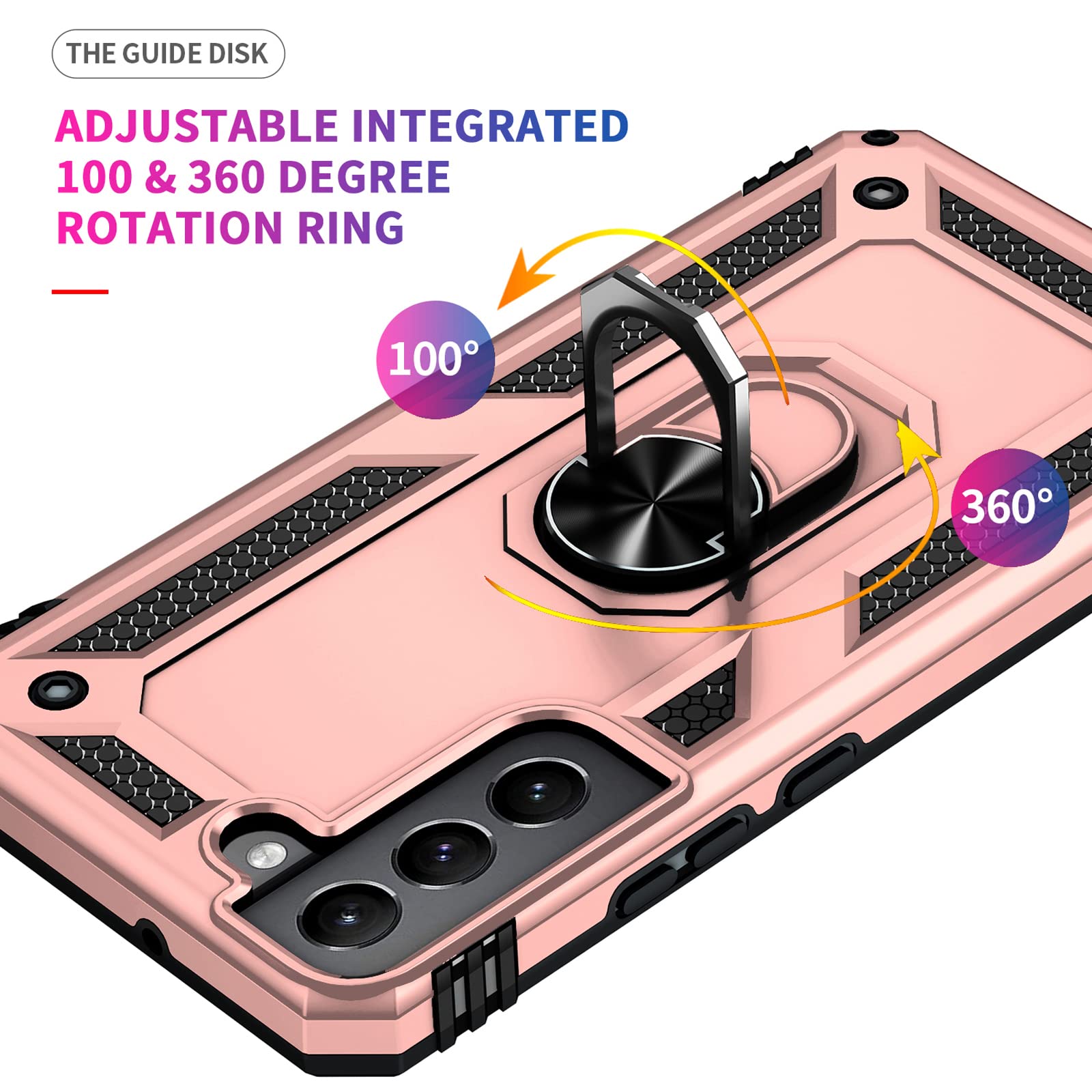 SKTGSLAMY Galaxy S22 5G Phone Case Military Grade Drop Tested Magnetic Kickstand TPU Rose Gold