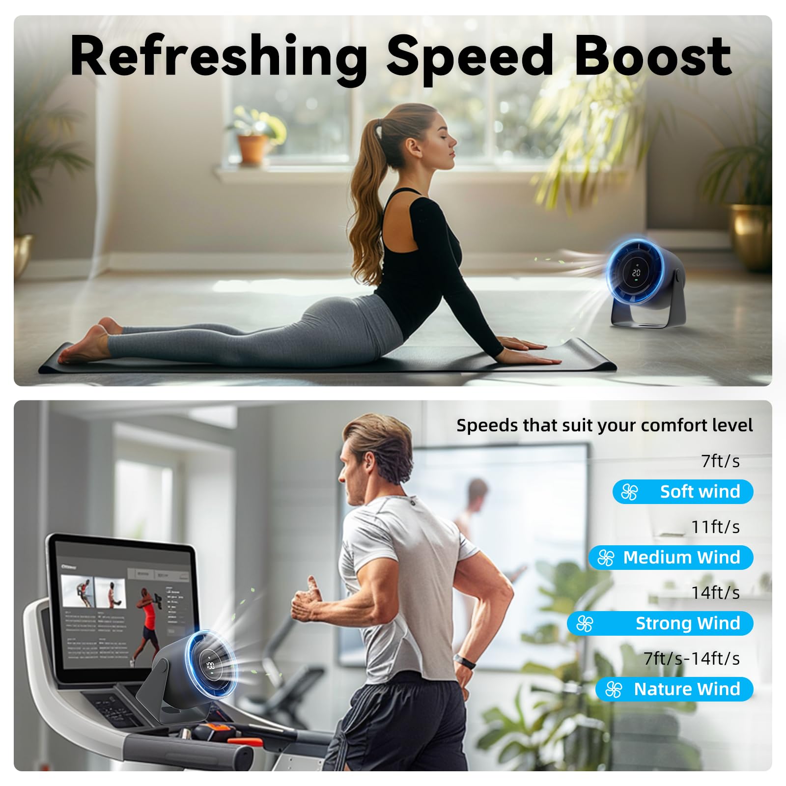 Desk Fan, Strong Airflow 100 Speeds Quiet Digital Display Rechargeable Battery Operated Fan Portable Personal Fan For Office, Be