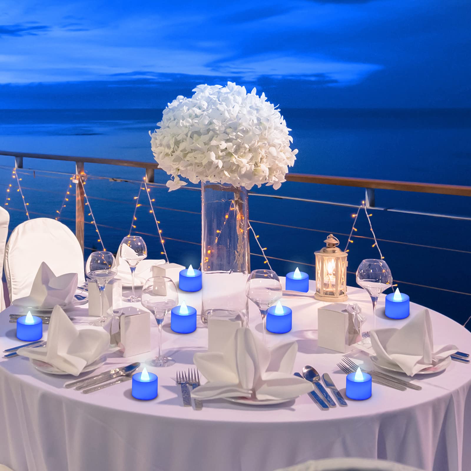 Coume 72 Pack Blue Flameless Tea Lights Candles Blue Wedding Flameless Flickering Led Battery Operated Candles For Anniversary R