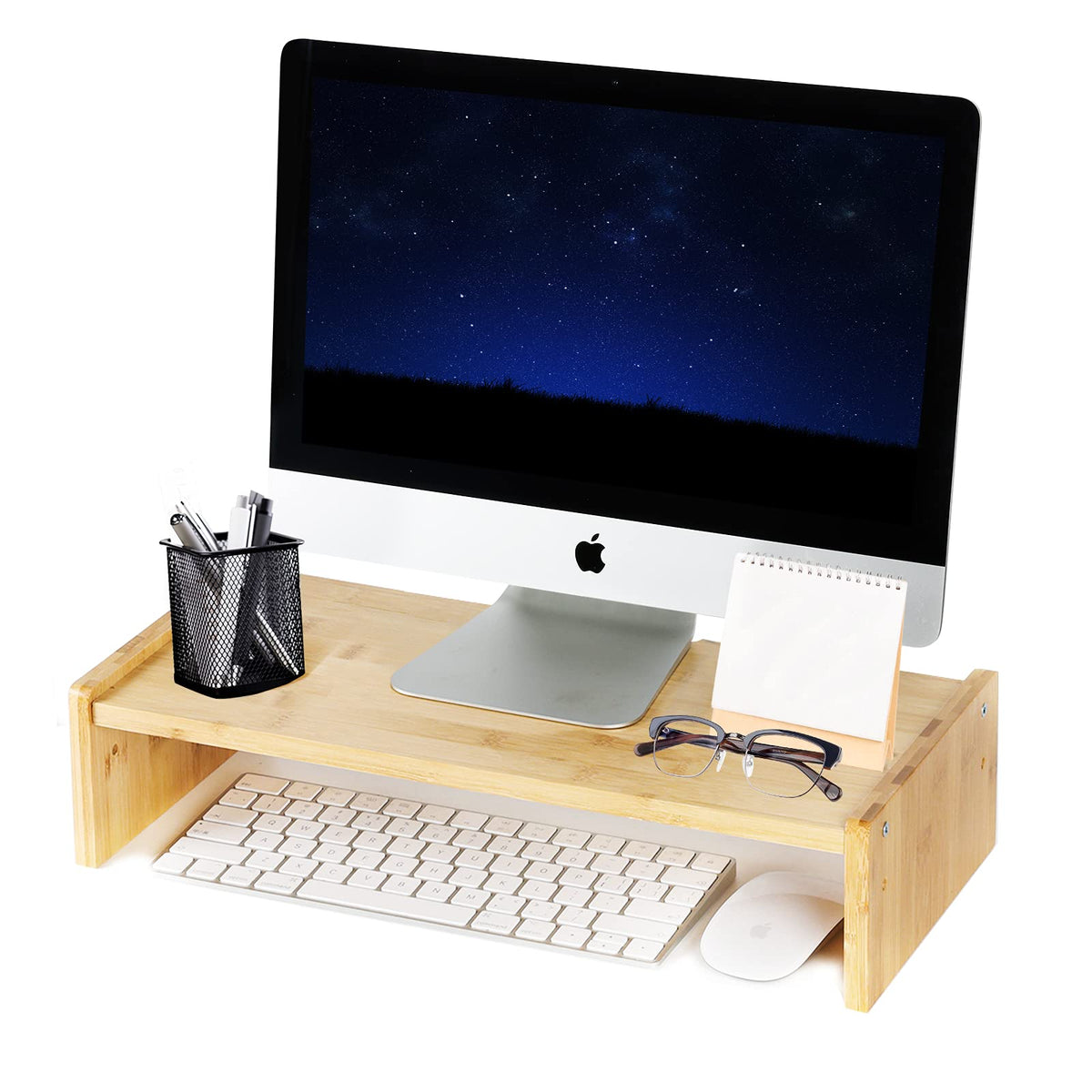 Kinlink Bamboo Monitor Stand Riser, Monitor Riser With 2 Adjustable Height, 15.8 Inch Computer Riser For Computer, Imac, Pc, Pri