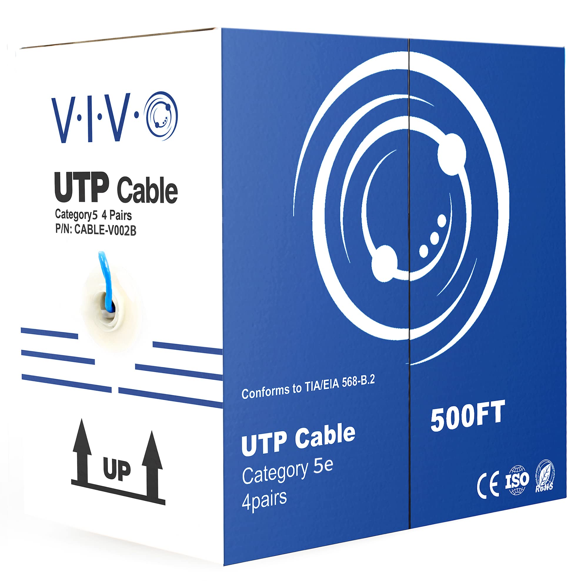 VIVO 500ft Bulk Cat5e, CCA Ethernet Cable, 24 AWG, UTP Pull Box, Cat 5e Wire, Indoor, Network Installations, Blue, CABLE V002B
