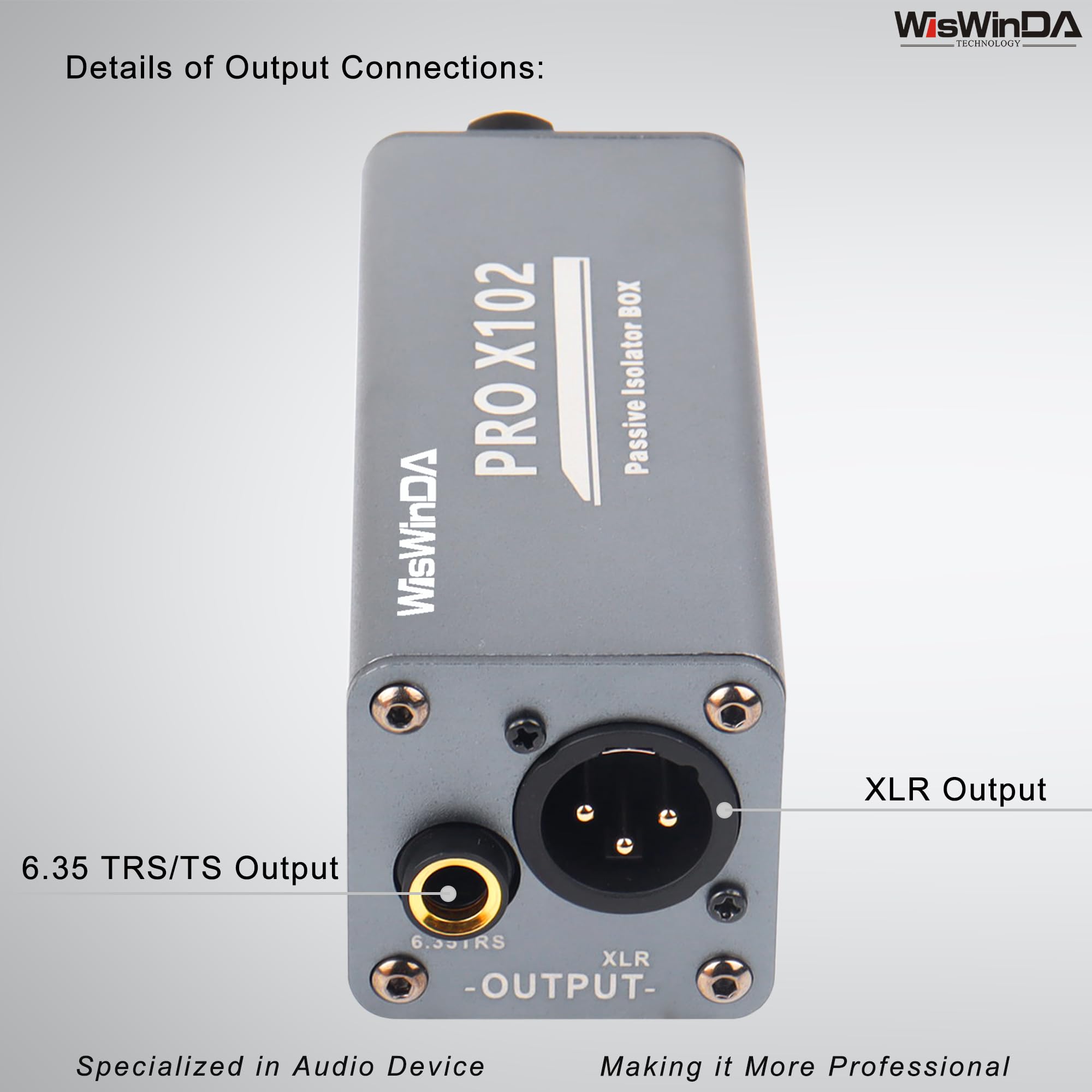 Wiswinda Pro X102-1S 1/4 6.35 Trs/Ts/Xlr Multi-Purpose Hum Eliminator Box Microphone And Audio Player Ground Loop Noise Isolator