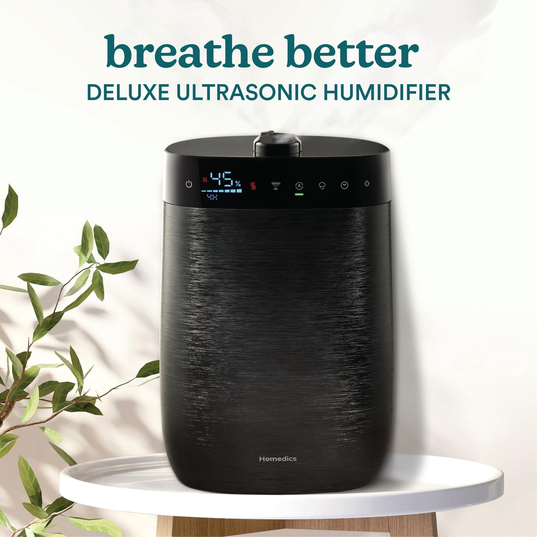 Homedics Deluxe Ultrasonic Humidifier For Large Rooms, Warm Or Cool Mist, Uv C Technology, 1.5 Gallon Top Fill Tank, Smart Digit