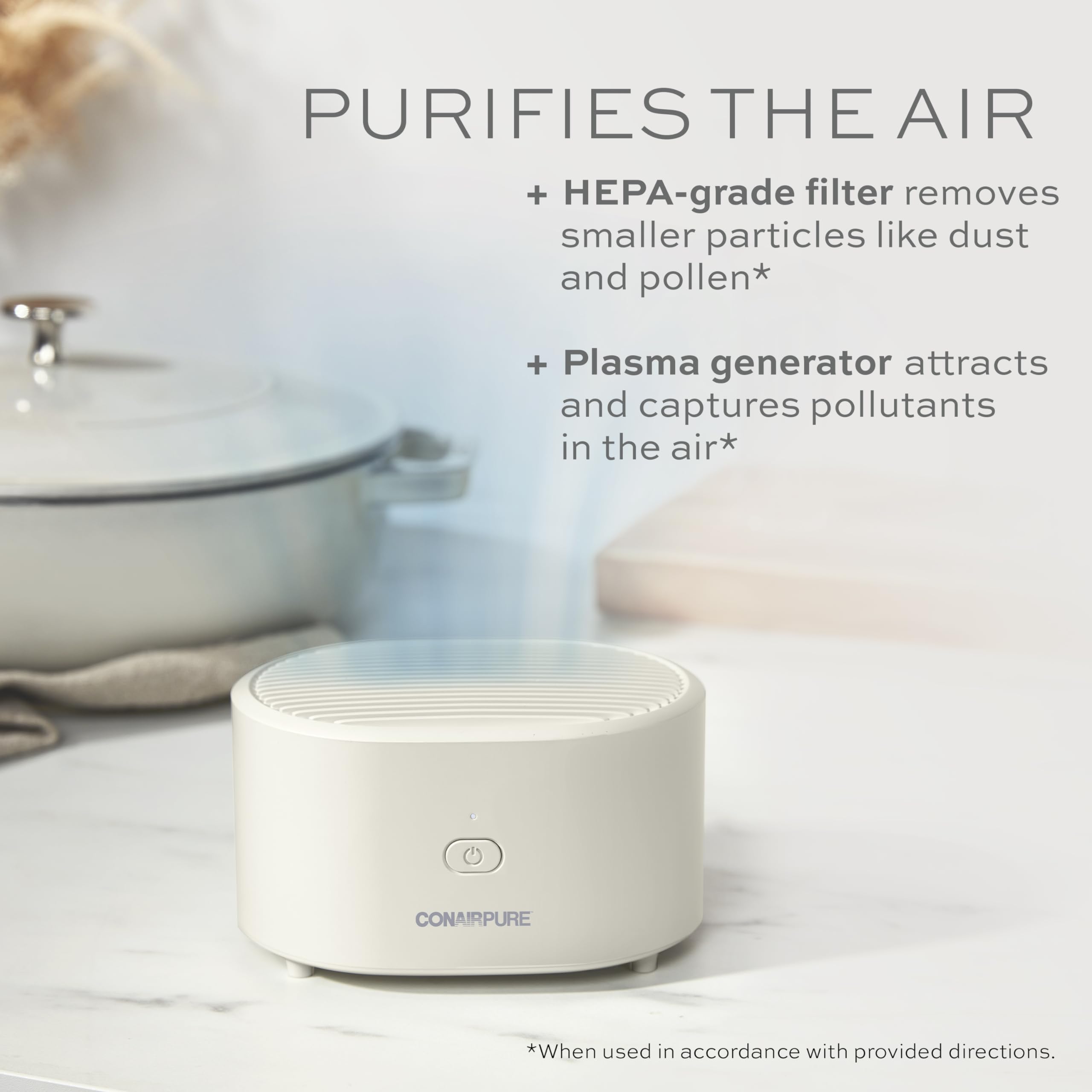 Conair Portable Small Air Purifier, Rechargeable Corded/Cordless, Hepa Air Filter, Air Purifier For Allergies, Dust, Pollen, Odo