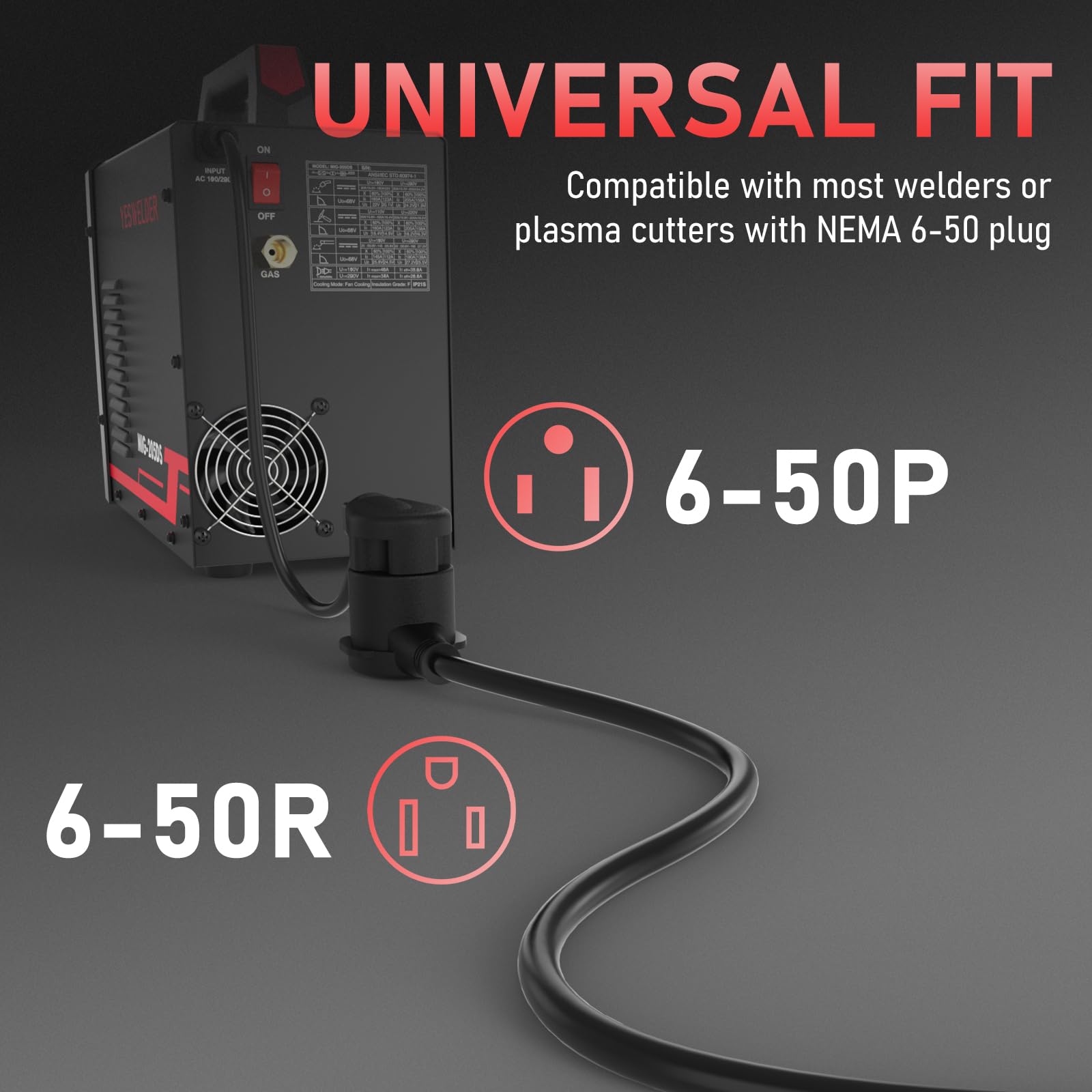 Yeswelder 20Ft 15Amp 12Awg Welder Extension Cord,250 Volt Welding Cord,Nema 6 50 Power Extension Welding Machine Cord With Etl A