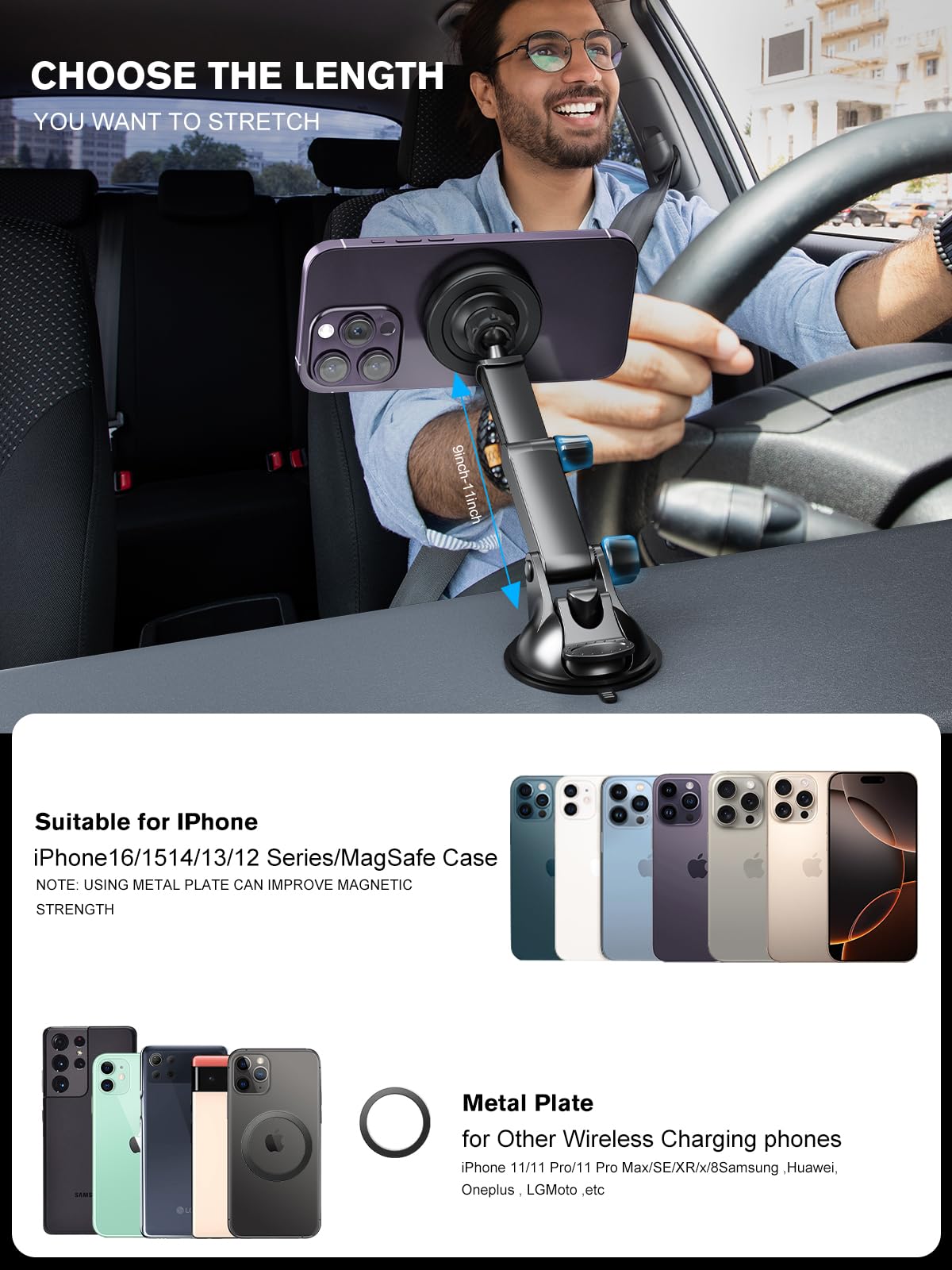 Magjieyx For Magsafe Car Mount Charger, Magnetic Wireless Fast Charging For Iphone16,15,14, 13, 12 Pro Max,Plus,Mini,3-In-1 Vent