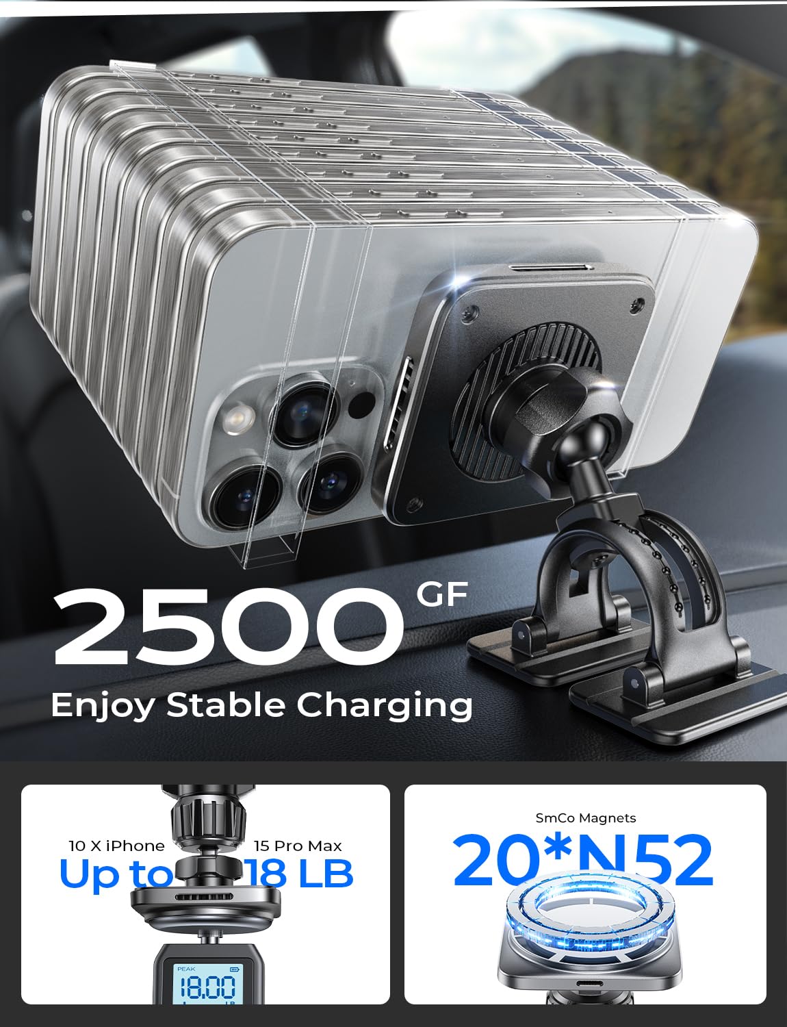 Lisen For Iphone 16 Pro Max Magsafe Car Mount Charger, 15W Magnetic Wireless Car Charger, Compatible With Mag Safe Car Mount, Ai