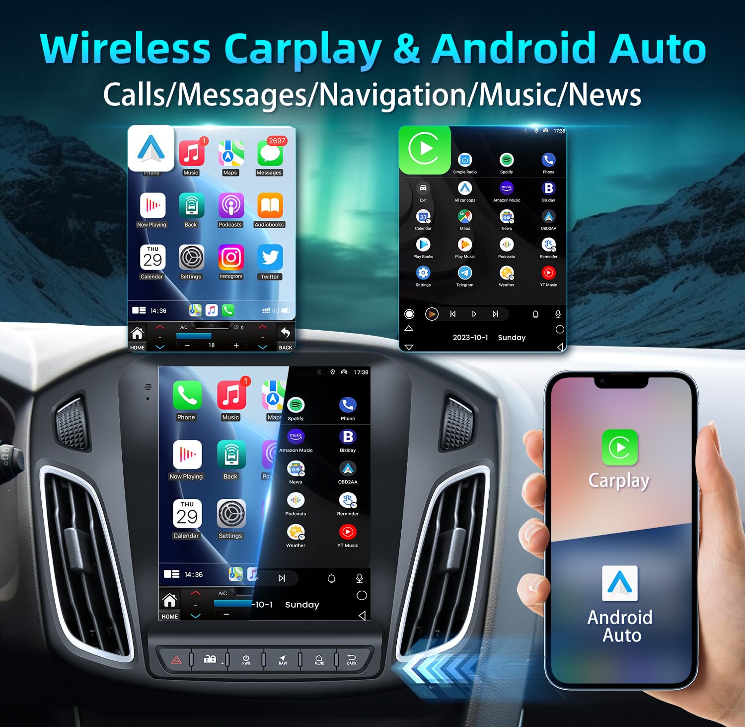 Car Radio For Ford Focus 2012 2018: [4G+32G] 5G Wi Fi 10.4 Inch Oled Touchscreen Stereo Replacement With Wireless Carplay Androi