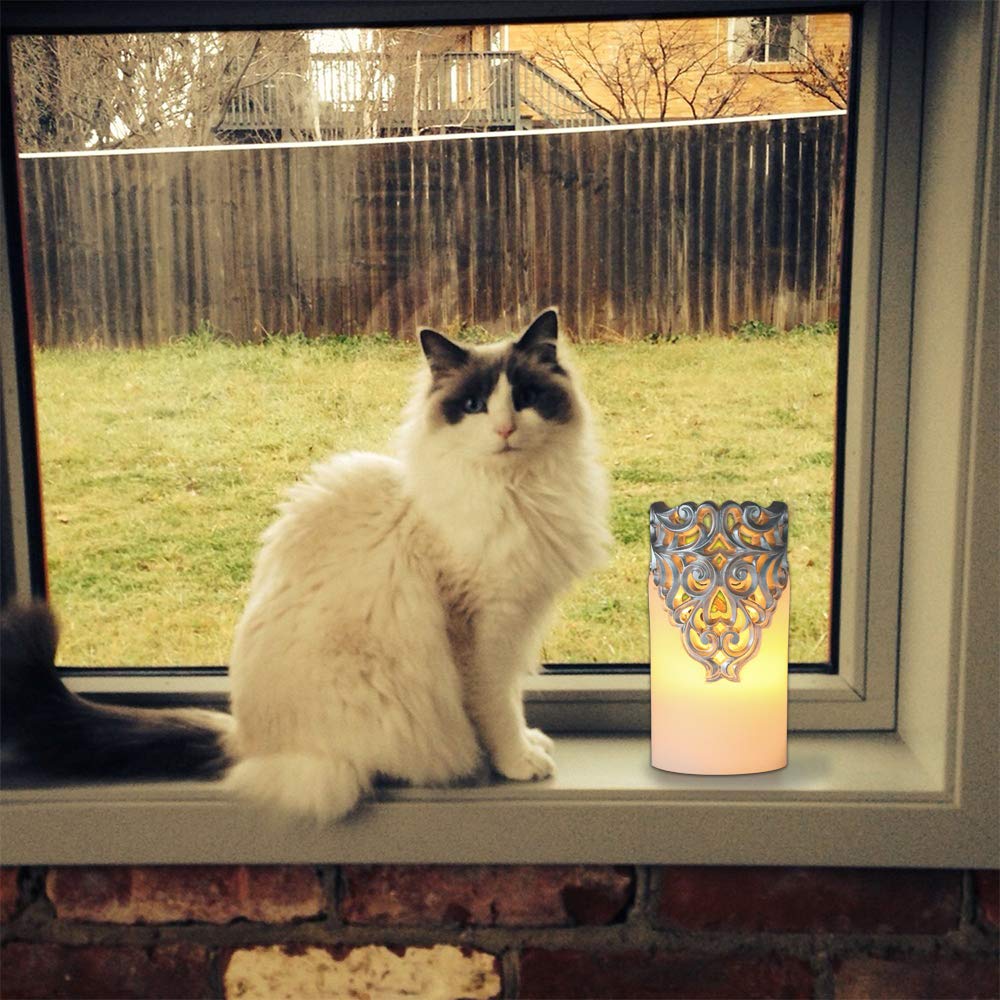 Eldnacele Flameless Christmas Silver Candles With 5H Timer, Flickering Real Wax Battery Operated Pillar Candles For Christmas Pa