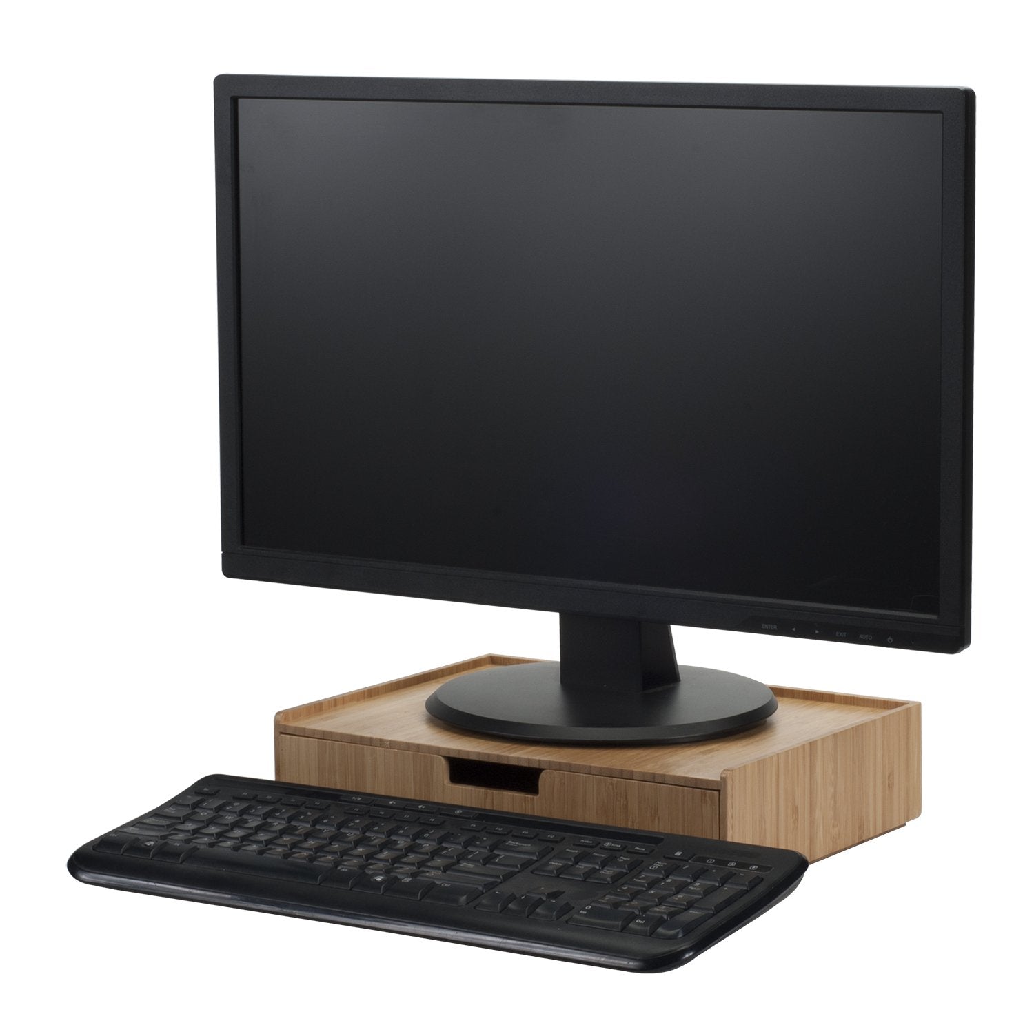 Bamboo Drawer Large, Monitor Stand & Stackable Storage Solution For Office Products Pens, Pencils, Scissors, Notepads, Business