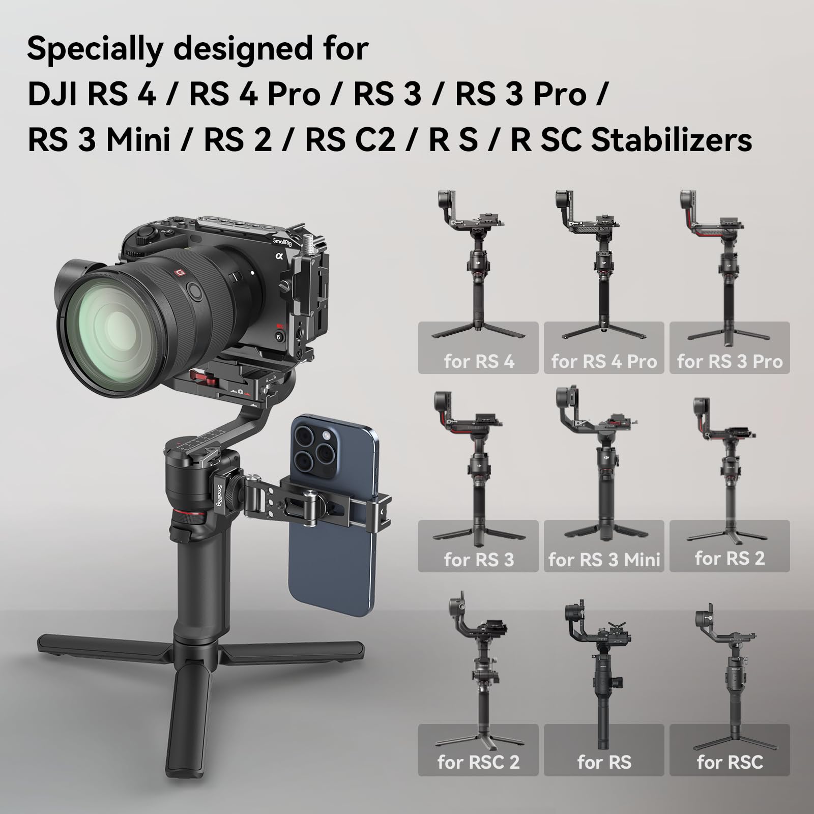 Smallrig Phone Support For Dji Stabilizers, Adjustment Phone Mount Adapter With 1/4-20 Threaded Hole, Cold Shoe For Dji Rs 4 /Rs