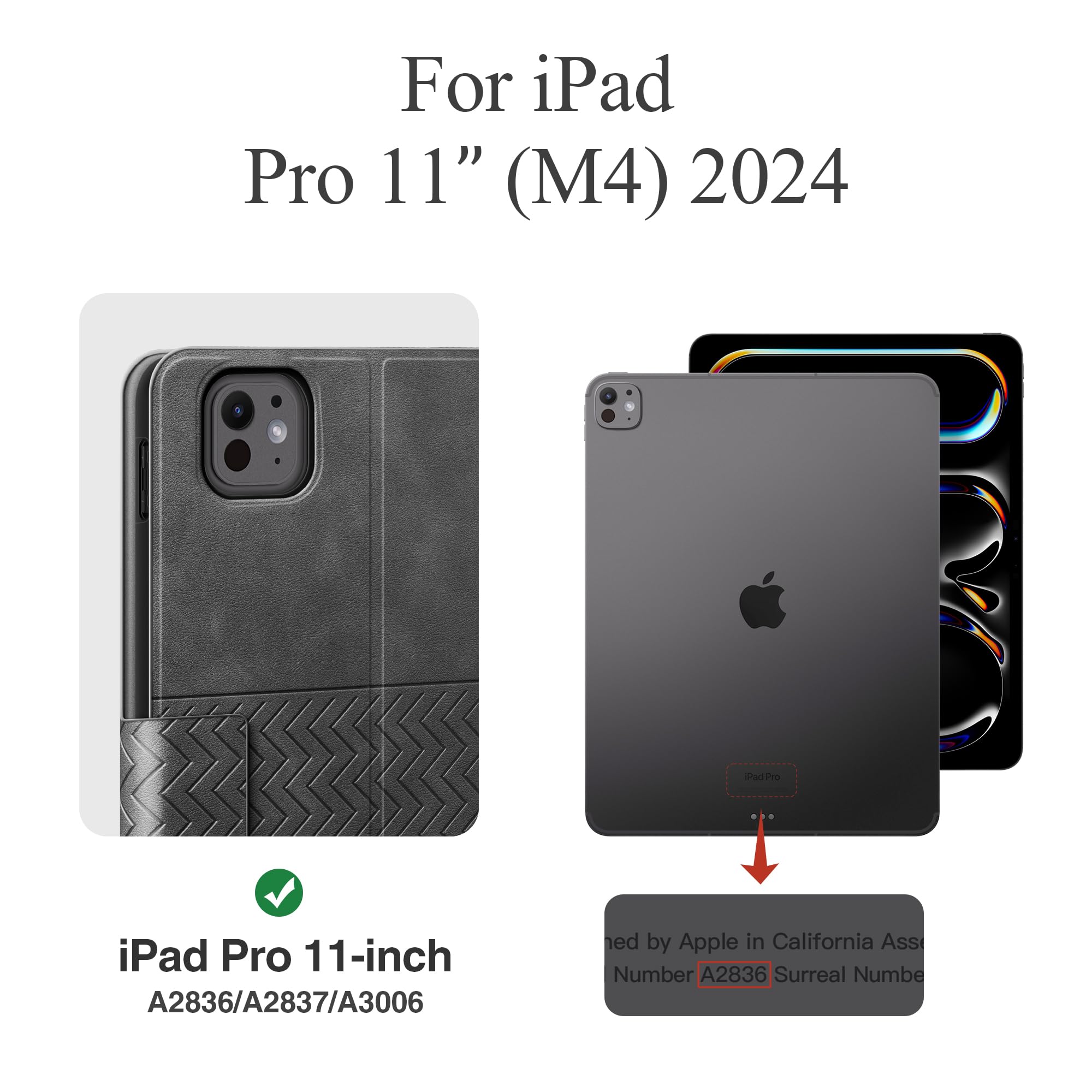 Auaua Case For M4 Ipad Pro 11 Inch (2024, 5Th Generation), Pu Leather Case With Pencil Holder, Supports Pencil Pro And Pencil(Us