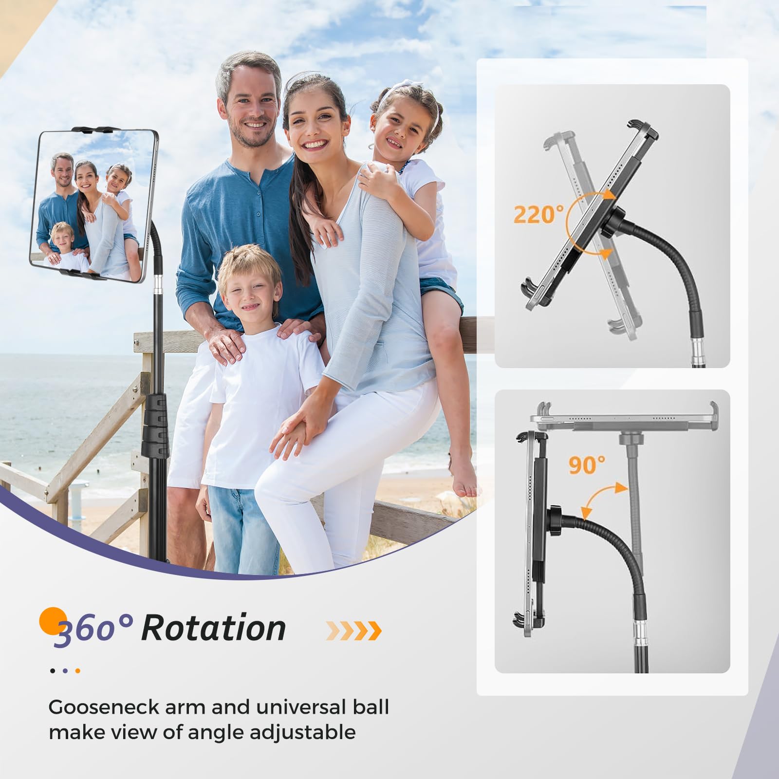 Aureday Stand Floor, 67    Height Adjustable Tripod Stand, Tablet Stand With Extendable Holder For Ipad Mini/ Air/ Pro, Kindle,