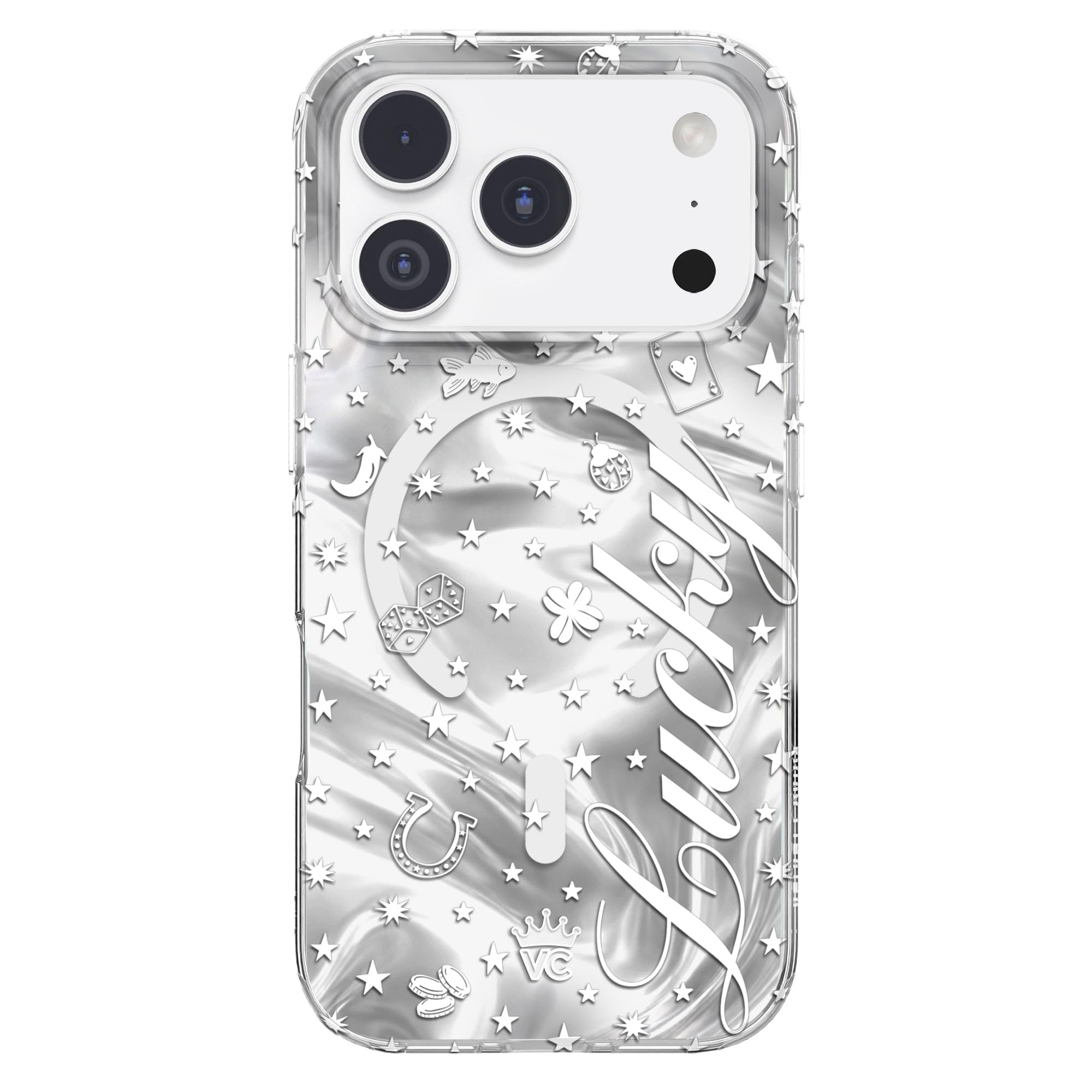 VELVET CAVIAR Case for iPhone 17 Pro | Compatible with MagSafe | 10ft Drop Tested | Silver Holographic Phone Cases | Lucky Girl 