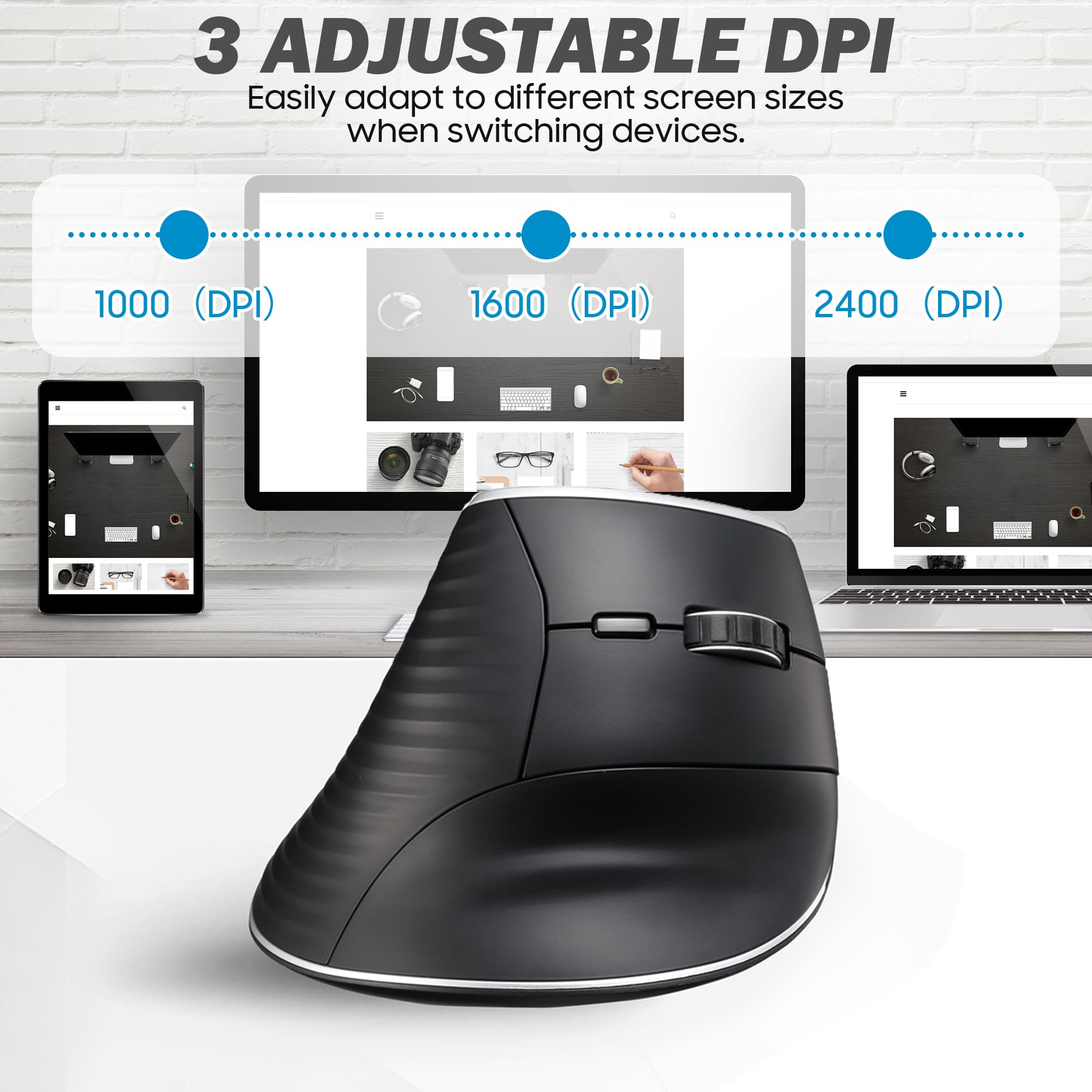 Bnnwa Wireless Vertical Ergonomic Mouse, Bluetooth & 2.4G Connectivity, 3 Dpi Settings, 7 Buttons   Ideal For Pc, Desktop, Lapto