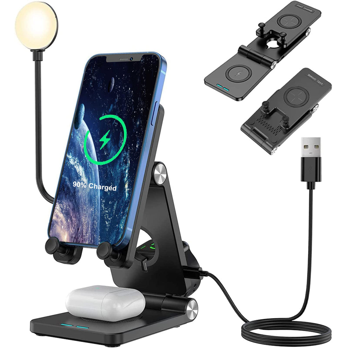 Thanice Lamp With Wireless Charger, Qi Certified 4 In 1 Wireless Charging Station For Airpods And Iwatch, Led Desk Lamp With Wir