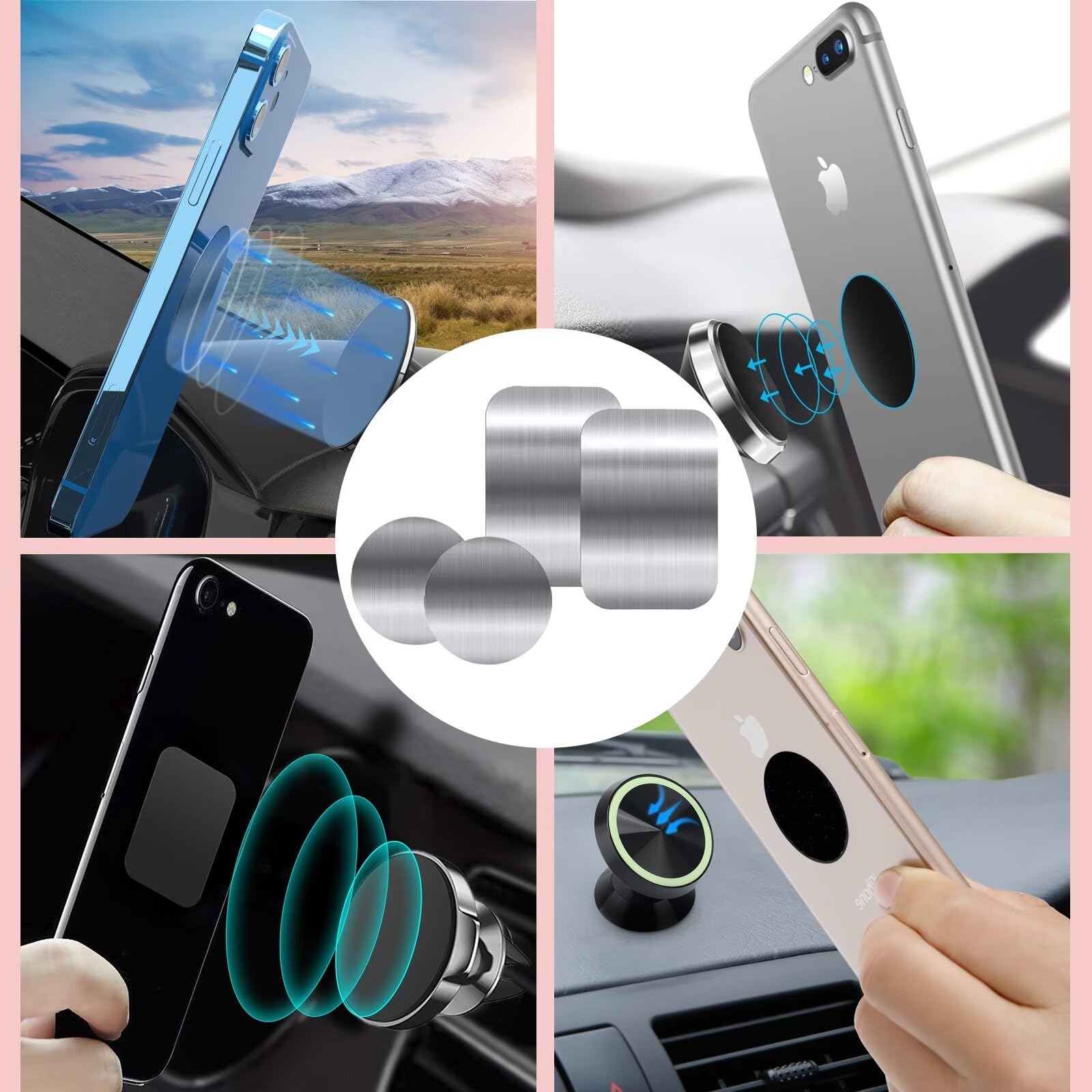 Pau1Hami1Ton Adhesive Thin Metal Plates(Compatible With Magnetic Mounts),16Pcs Metal Plates For Phone Case,Metal Plate For Car,M