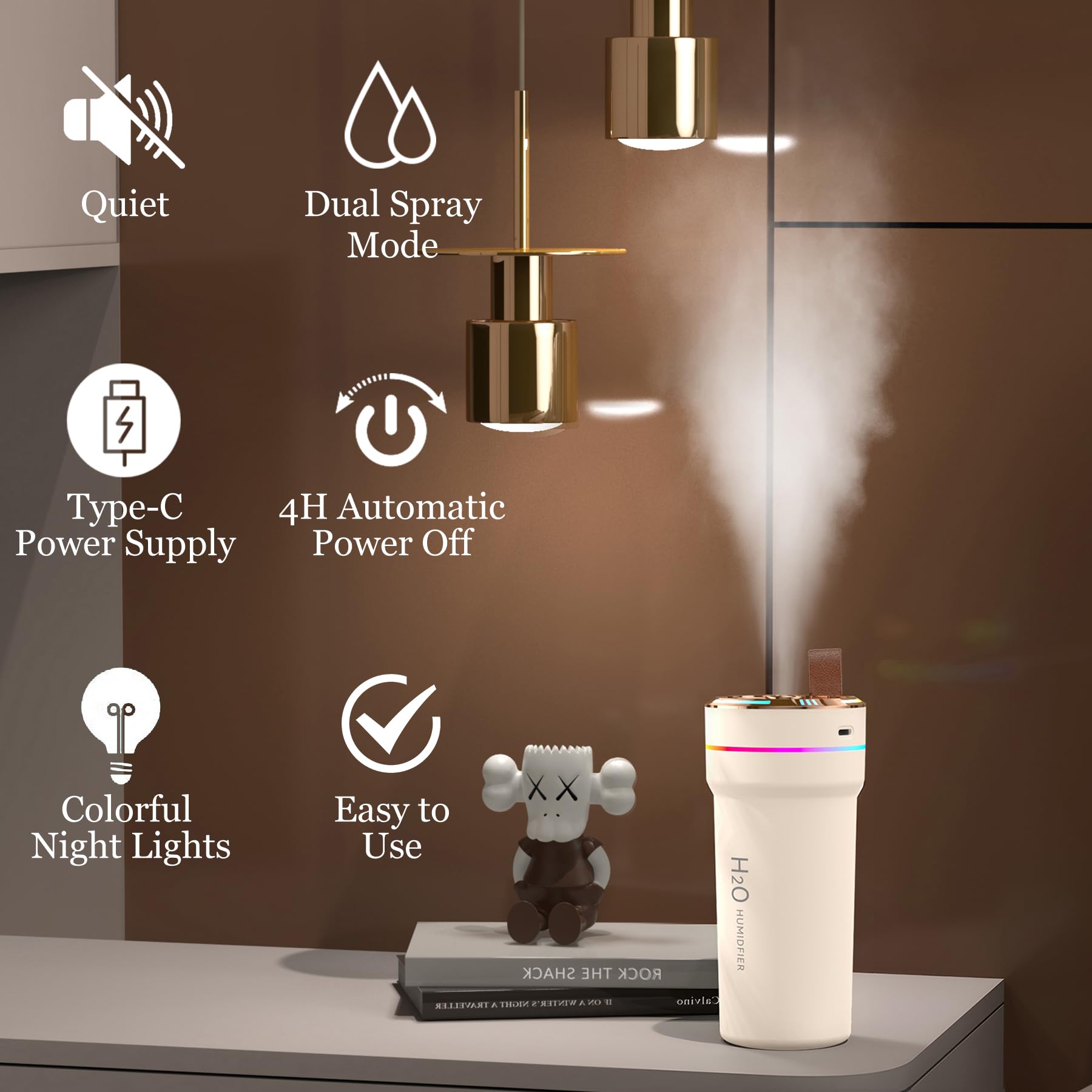 Car Diffuser Humidifier With Night Lights Portable 300Ml Usb Powered Cool Mist Auto Shut-Off Quiet Perfect For Car Home Office B