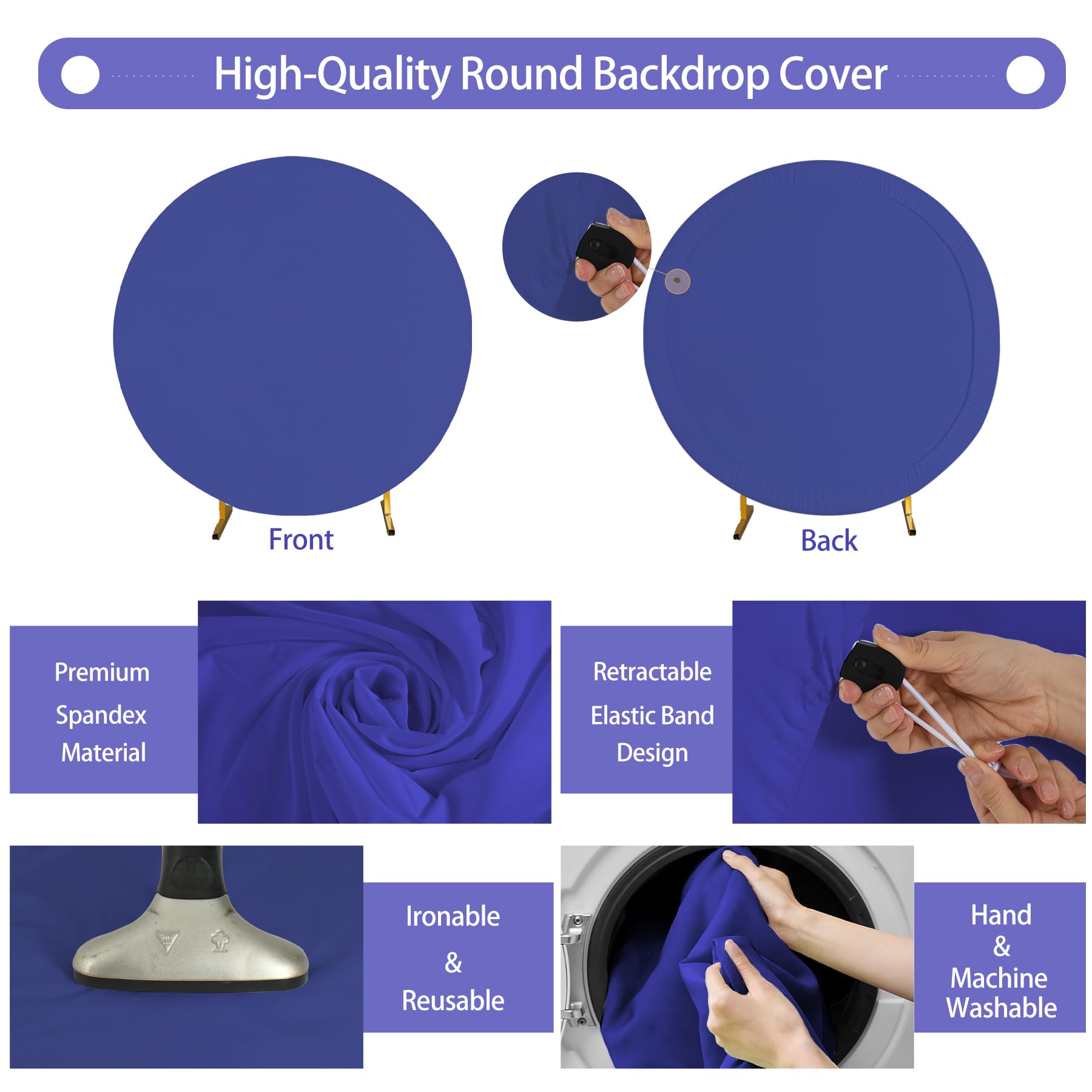 Gallety Navy Blue 7.2Ft Round Backdrop Cover For 5 7.2Ft Circle Stand   Adjustable, Polyester, Wrinkle Resistant, Ideal For Wedd