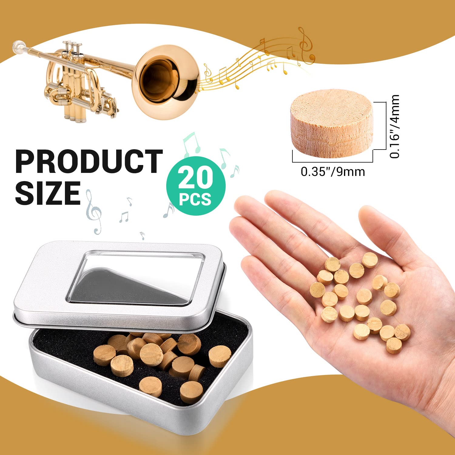 Facmogu 20Pcs Trumpet Spit Valve Cork, 9    4Mm Trombone Water Key Spit Valve Cork Pad With Storage Box, Bach Trumpet Corks Wate