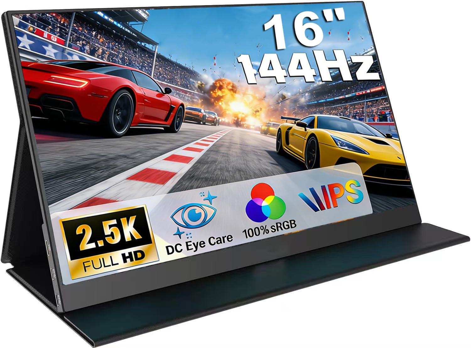 16 2.5K 144Hz Portable Gaming Monitor 16:10 HDR Eye Careful,100% sRGB QHD2560x1600 Ultra-clear IPS Portable Monitor for Laptop w