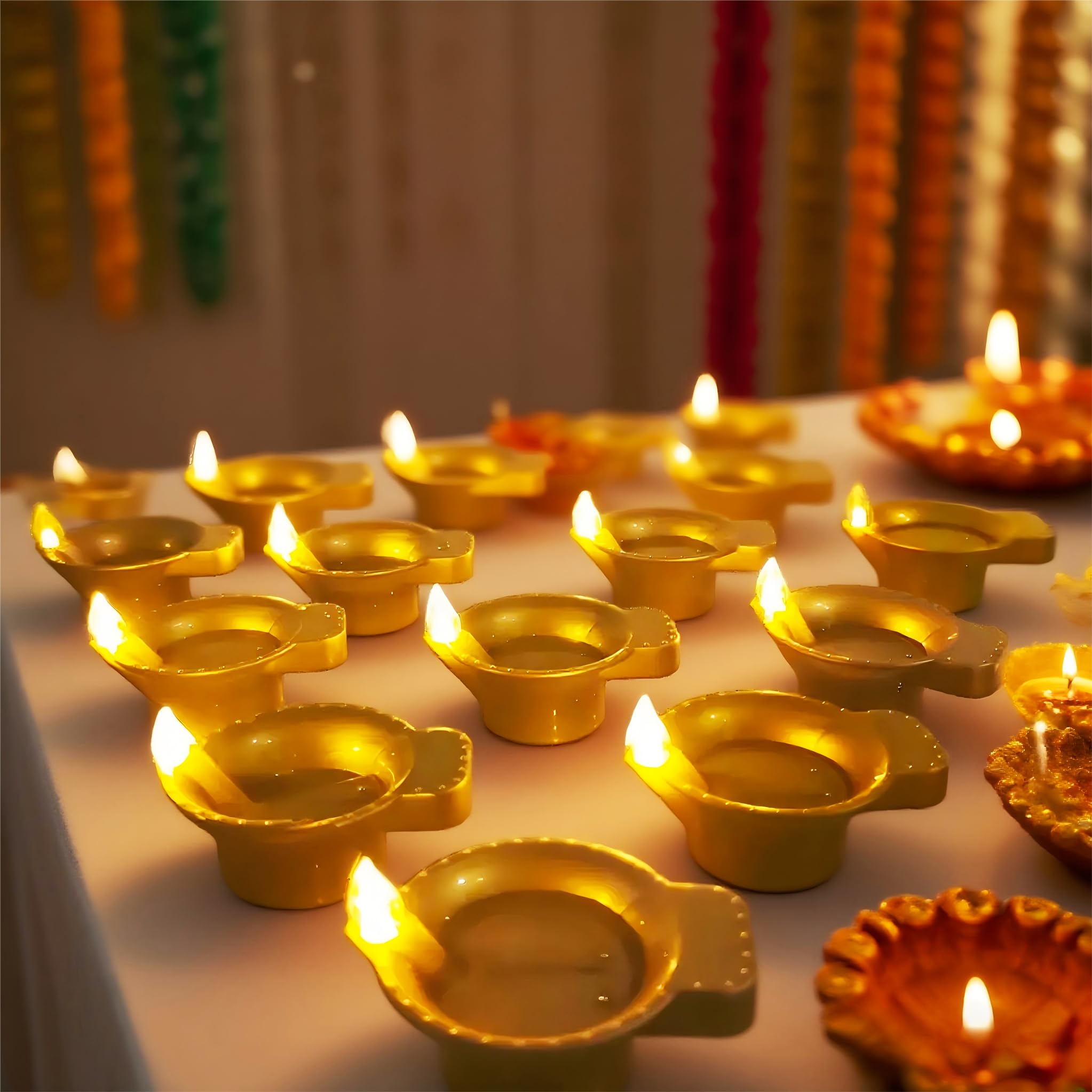 jiaozhen 12 Pcs Diwali Diyas Lamp Decorations, Diwali Gold Led Water Sense Lights, Waterproof Flameless Tea Lights,Oil Lamps for