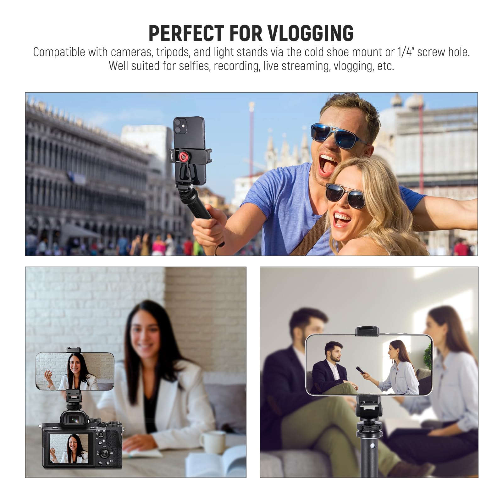 Neewer Metal Phone Tripod Mount With Cold Shoe Mounts, Freely Adjustable Joints Universal Phone Holder Compatible With Iphone 15