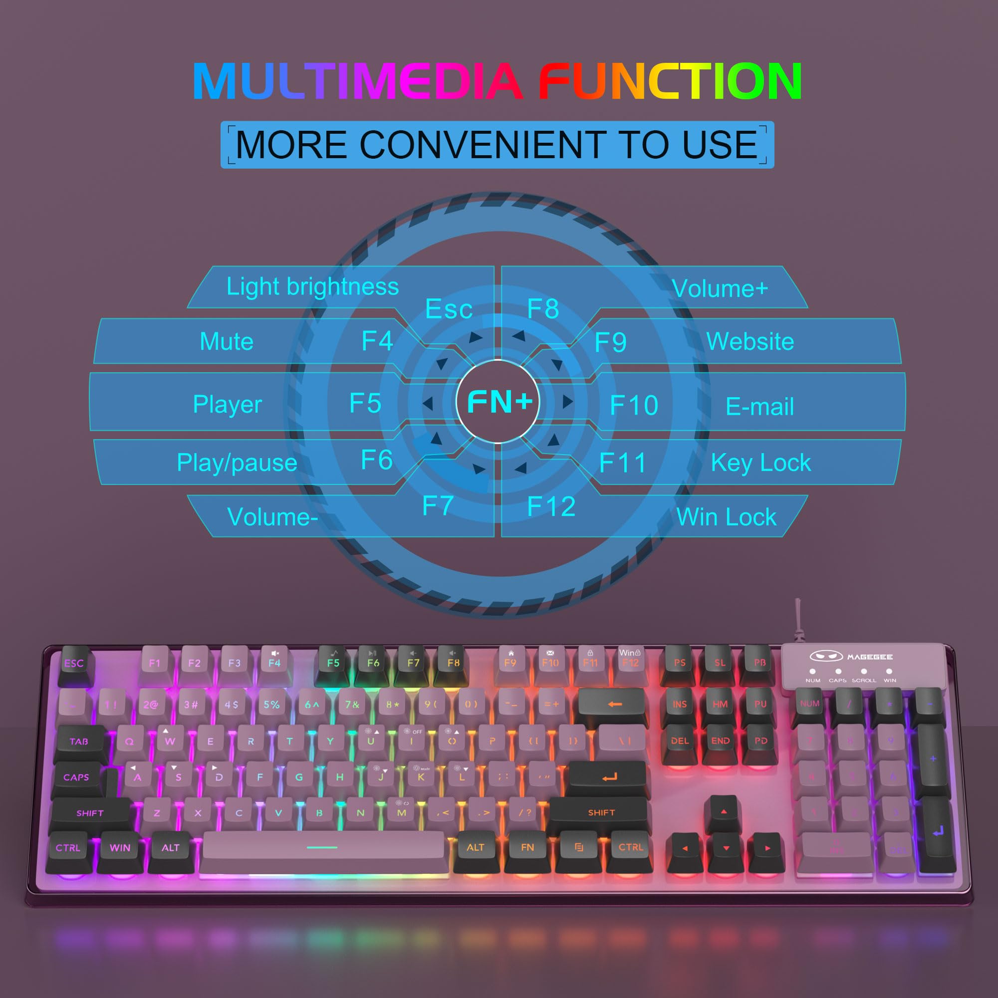 MageGee Gaming Keyboard and Mouse Combo - K1 RGB LED Backlit Keyboard for PC/Laptop, Blackcurrant Color