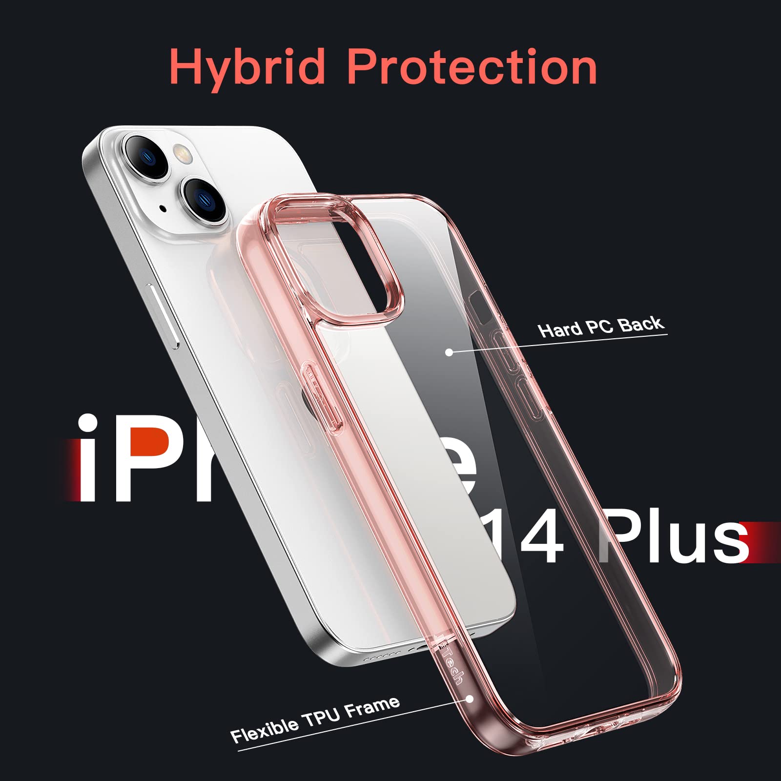 Jetech Case For Iphone 14 Plus 6.7 Inch, Non Yellowing Shockproof Phone Bumper Cover, Anti Scratch Clear Back (Rose Gold)