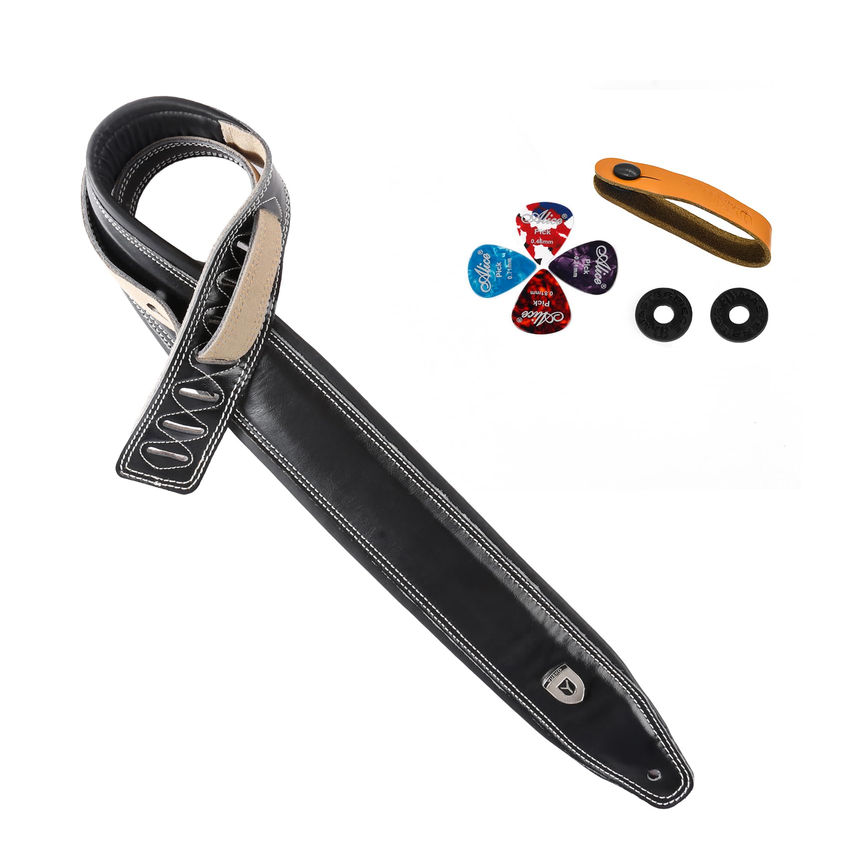 Full Grain Cowhide Leather Guitar Strap Thickened Air Cushion Top Leather Padded Strap for Acoustic Electric Guitar Bass (Y024 