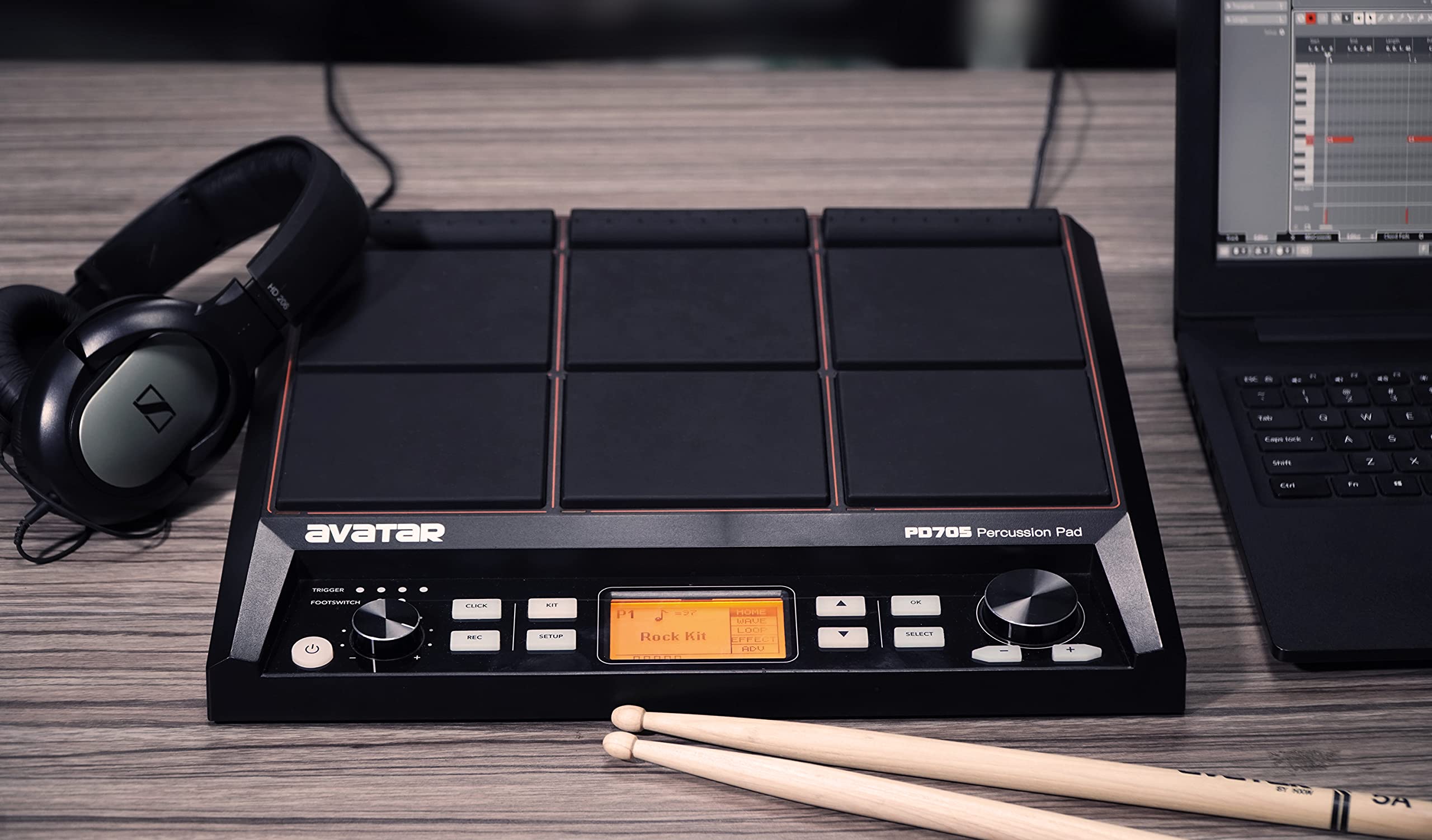 Hxw Pd705 9 Trigger Multipad Percussion Sampling Pad Desktop Electric Drum Set With 600 Sounds, Built In Looper, Effecter, Metro