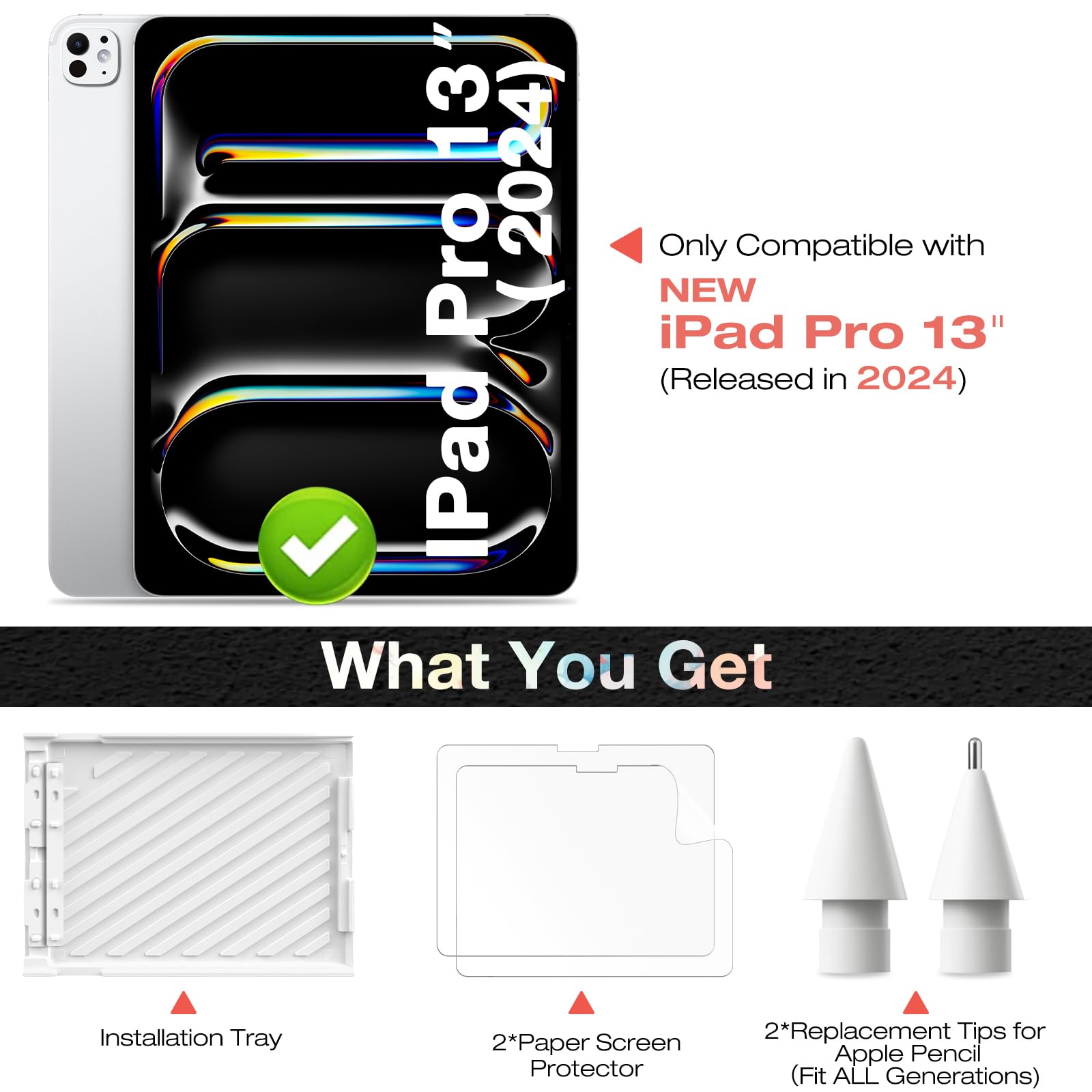 Szjcltd [2 Pack] Paper Screen Protector For Ipad Pro 13 Inch 2024 + [2 Pack] Replacement Tips For Apple Pencil, Anti Glare Matte