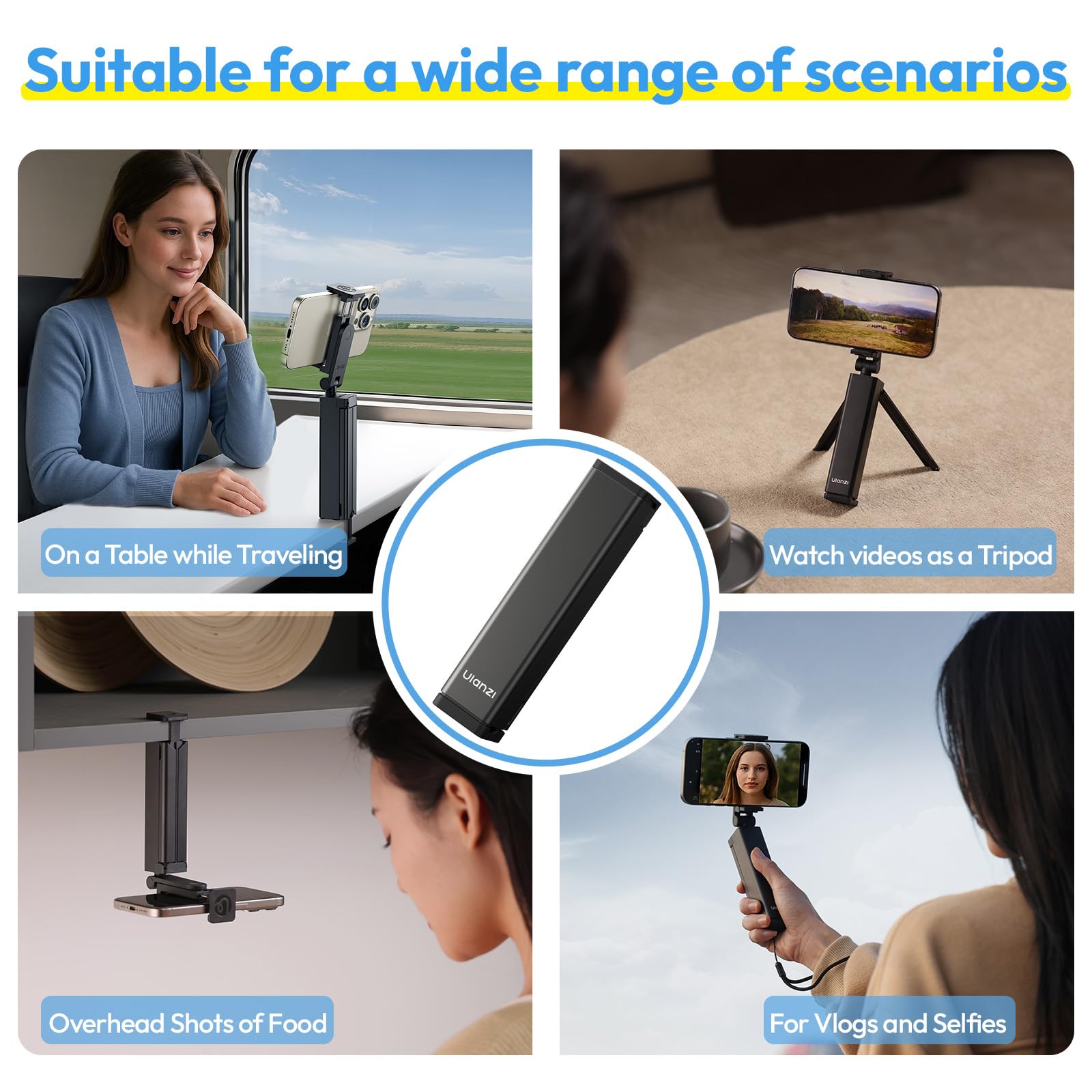 Ulanzi Sk-20 Travel Essentials Airplane Phone Holder, Phone Tripod 360 Rotation,Travel Must Have Handsfree Cellphone Stand For D