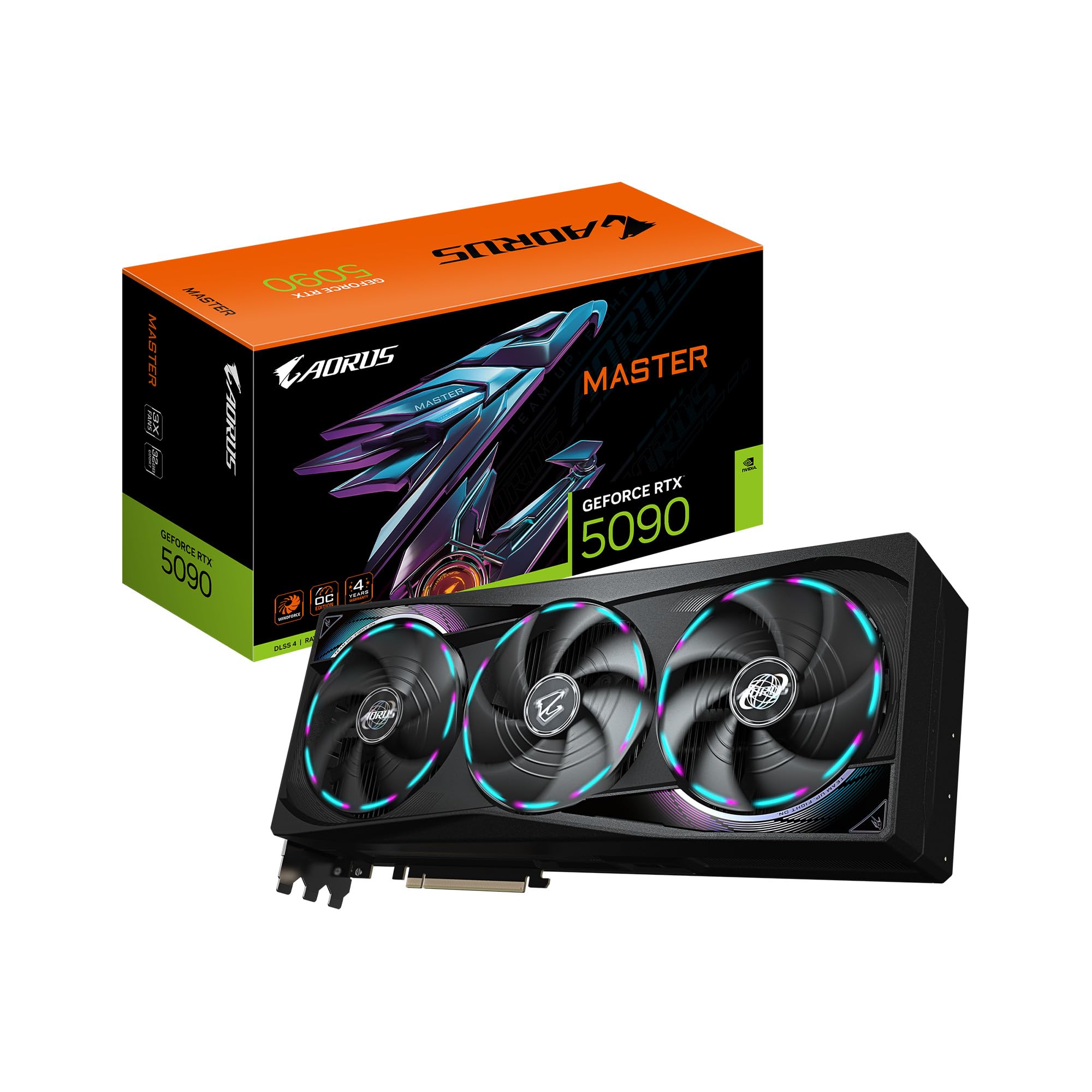 GIGABYTE AORUS GeForce RTX 5090 Master 32G Graphics Card, by NVIDIA, WINDFORCE Cooling System, DisplayPort & HDMI - Video Output