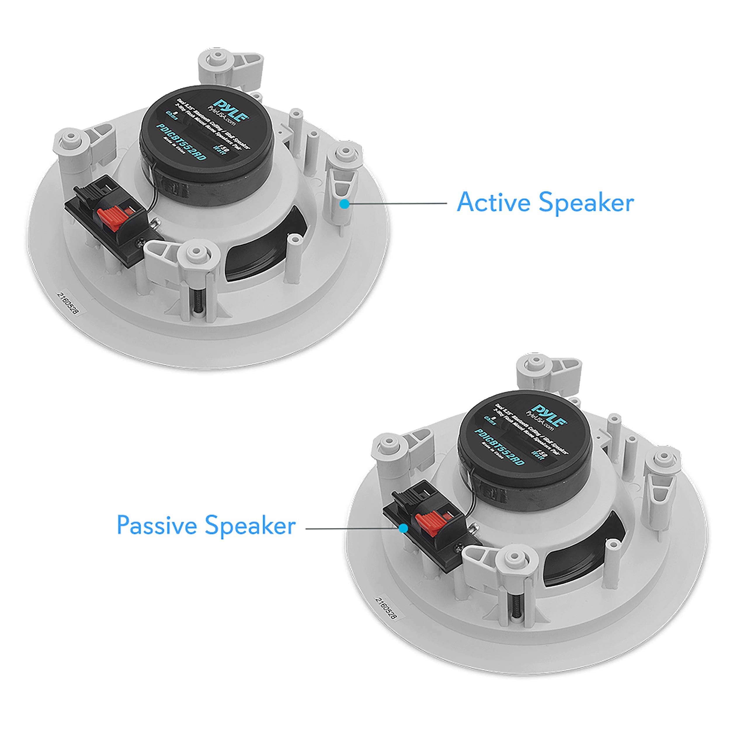 Pyle 5.25    Pair Bluetooth Flush Mount In-Wall In-Ceiling 2-Way Speaker System Quick Connections Changeable Round/Square Grill