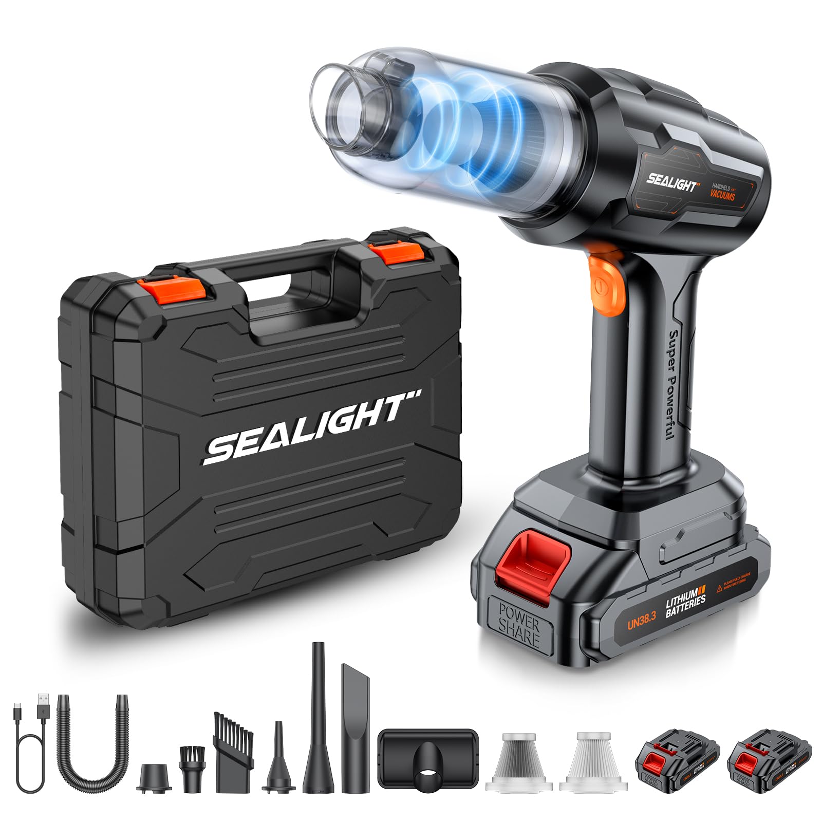 SEALIGHT Car Vacuum Portable Cordless, 21000PA High Power Suction & Blower, Wireless Handheld Vacuum Cleaner for Car, Home, Offi