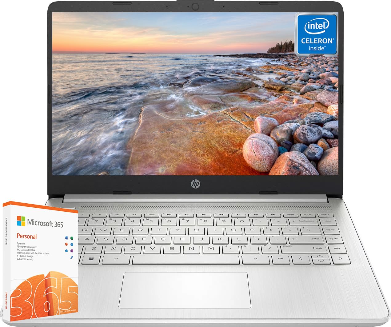 HP 14 Ultral Light Laptops for Business, Intel Celeron N4120, 16GB RAM, 384GB Storage(128GB eMMC+256GB Micro SD), 1-Year Office 