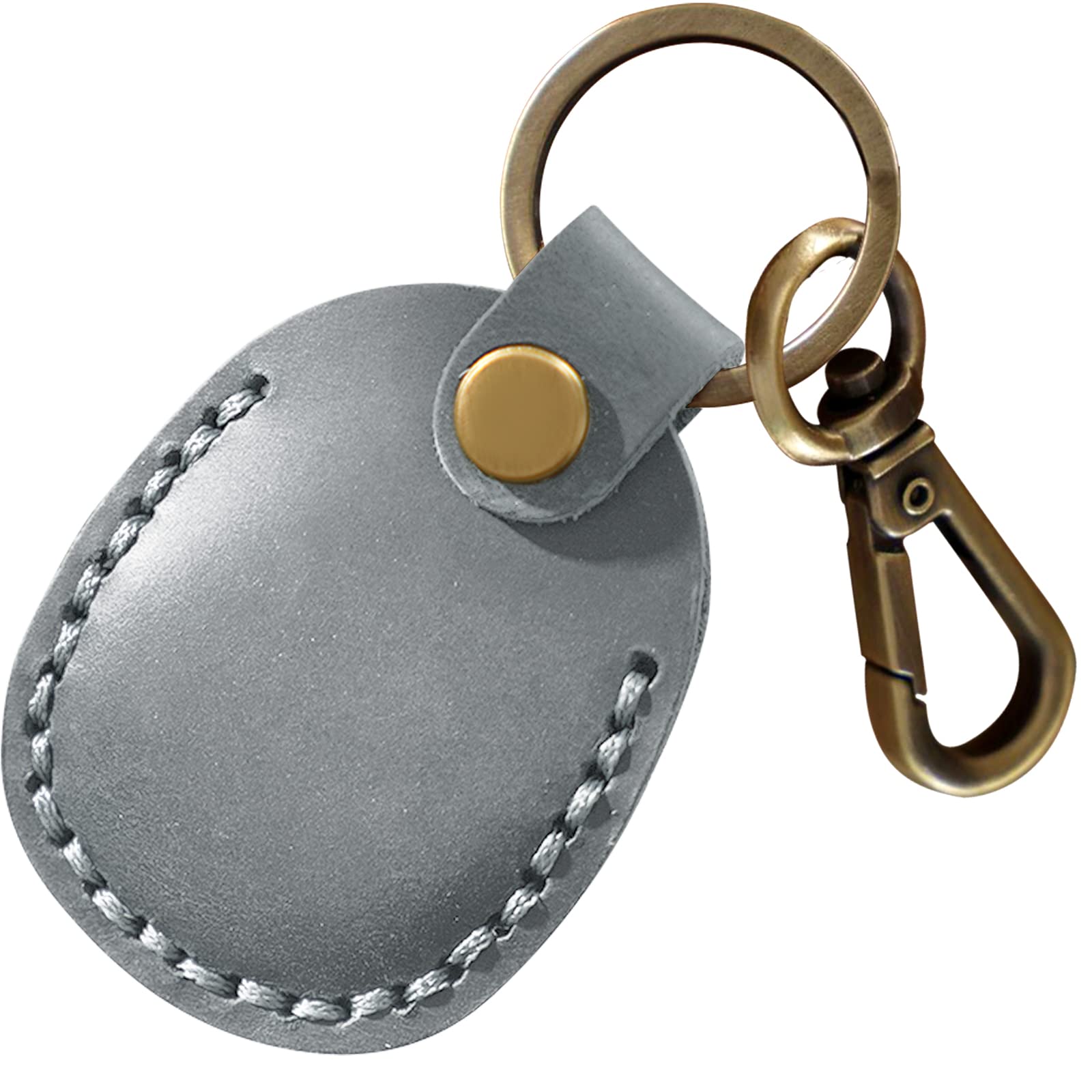 Genuine Leather Airtag Holder, Portable Air Tag Keychain With Key Rings Full Coverage Air Tags Hidden Case Cover Compatible For Airtags Grey