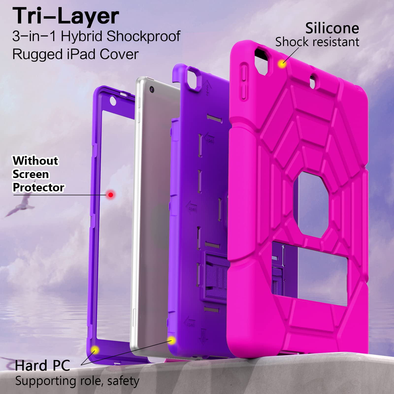 Grifobes For Ipad 9Th Generation Case, For Ipad 8Th/7Th Generation Case 2021/2020/2019, Heavy Duty Shockproof 10.2'' Cover With