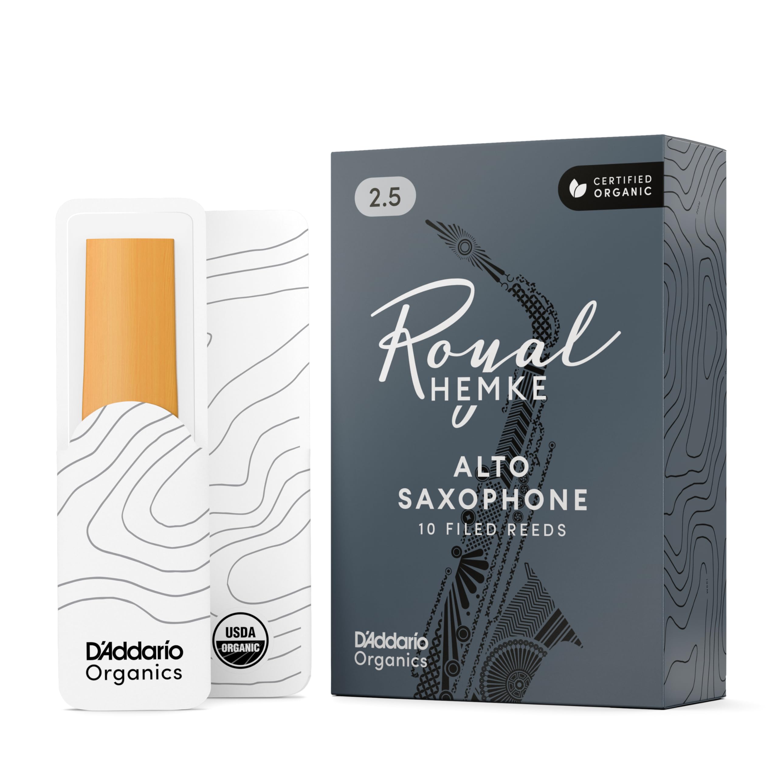 DAddario Royal | Hemke Organic Alto Saxophone Reeds, Strength 2.5, 10-pack