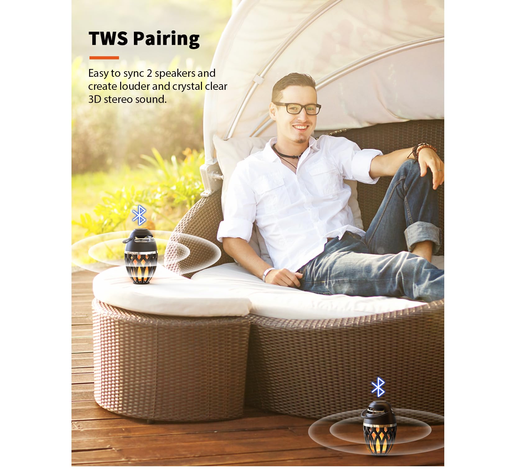 Mofokeay 2 Pack Outdoor Bluetooth Speakers,Wireless Speaker With Led Flame Speaker Bt 5.0,Waterproof Torch Lantern For Patio Pool Party,Gifts For Women Men