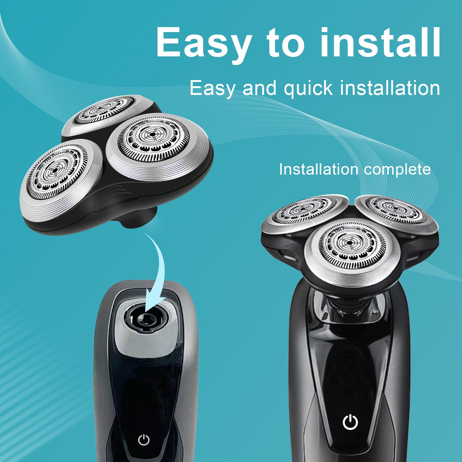 Durimi SH90 Replacement Rotary Heads for Philips Norelco Shavers Series 9000 - Metal Wheel Buckle & Double-Layer Precision Blades, Black