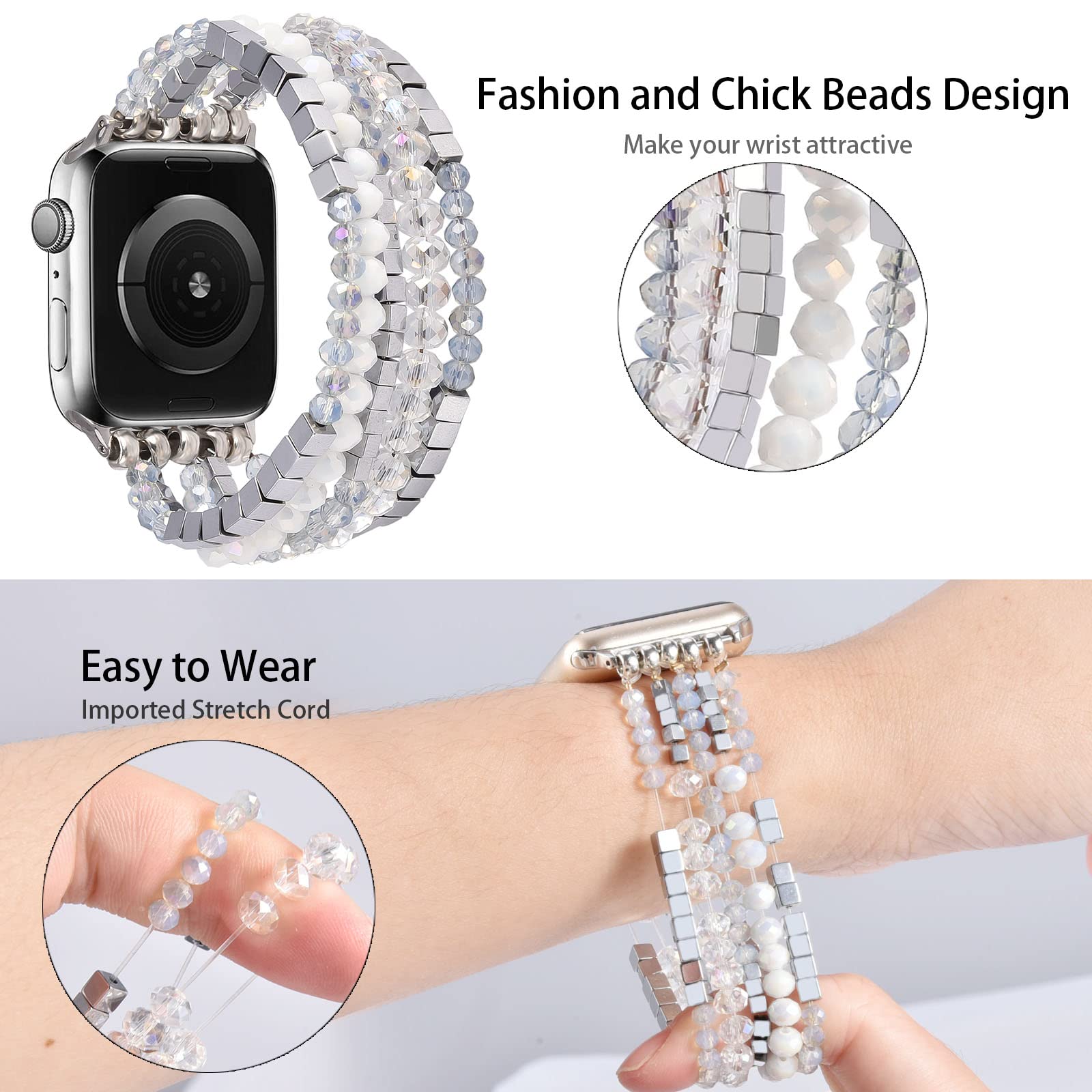 Mofree Beaded Compatible For 45Mm/44Mm Apple Watch Bracelet Band Series 7 Se Series 6/5/4 Women Fashion Elastic Stretch Strap Co