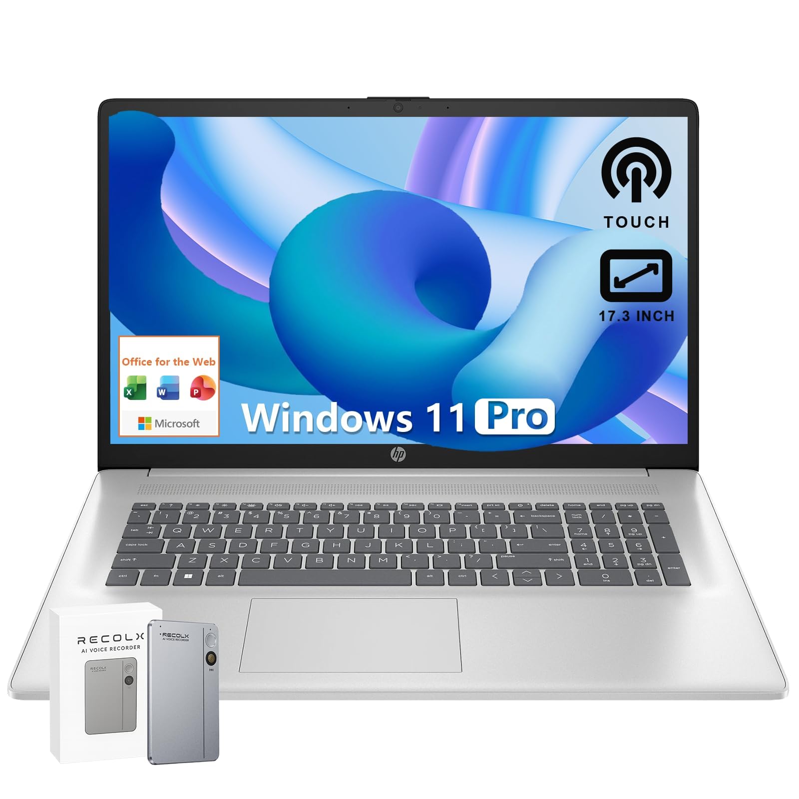 HP 17.3 Touchscreen Laptop for Home Office, AMD Ryzen 5 7530U (6-Core), 16GB RAM, 512GB SSD, Wi-Fi 6, Windows 11 Pro, Numeric Ke