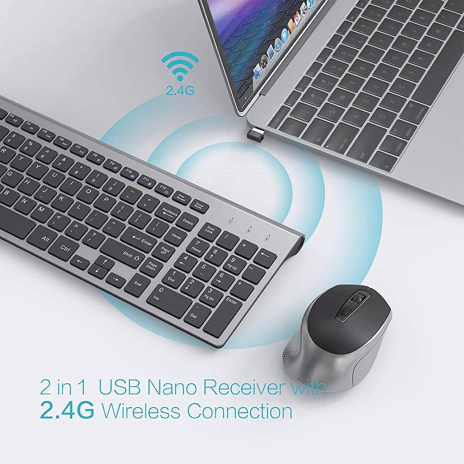 Wireless Keyboard Mouse Combo, J Joyaccess Cordless Keyboard And Mouse, 2.4G Ergonomic Computer Keyboard Mouse For Pc,Windows, C