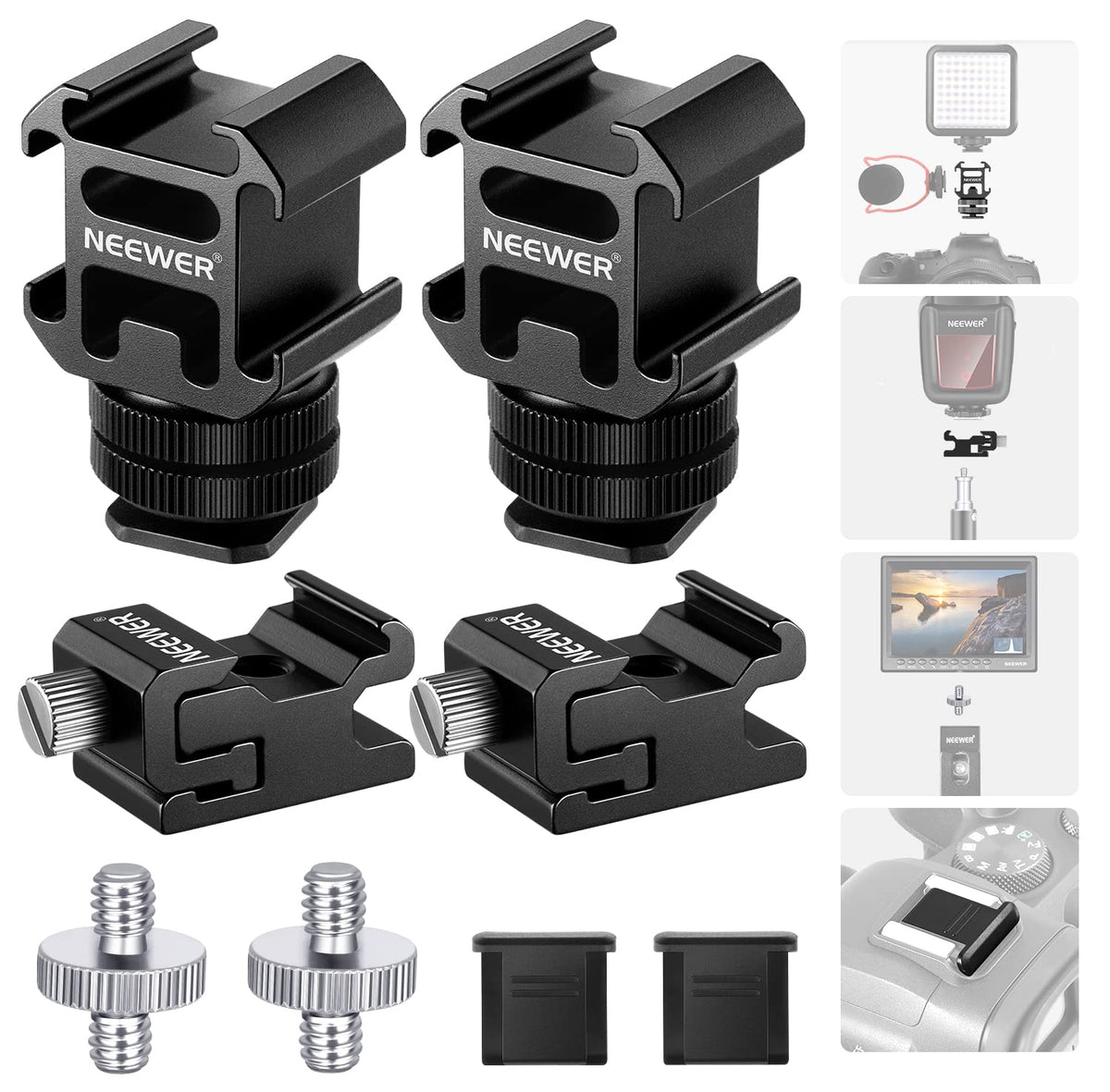 Neewer 8 Pcs Hot Shoe Mount Adapter Kit, Including Triple Cold Shoe Mount, 1/4    Screw Adapter, Flash Stand Bracket, And Hot Sh